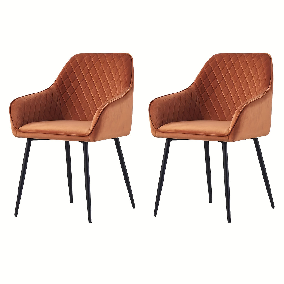 Dining Chair with 120kg, Metal, Velvet Chairs Armrests Black Metal Legs - Tangerine, 2 option