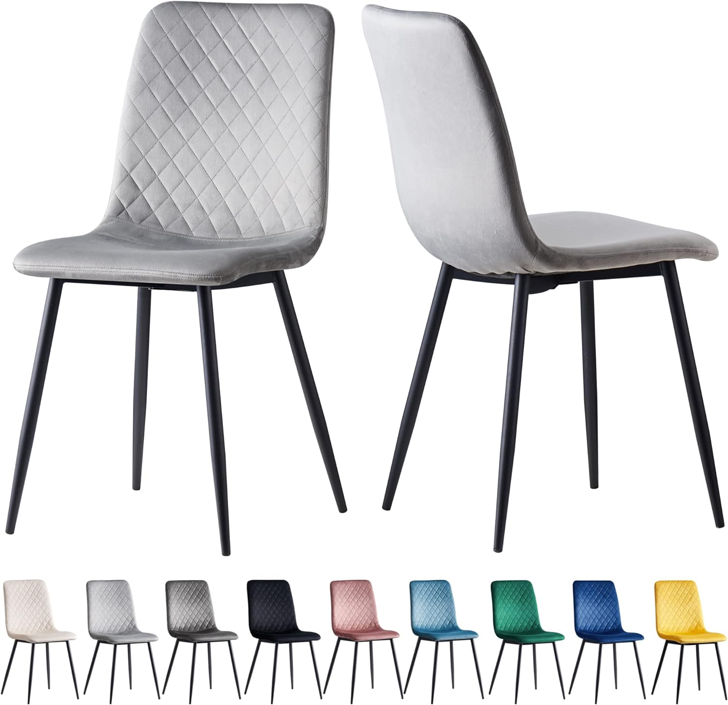 Dining Chair with 150kg, Metal, Velvet Chairs of Matt Black Metal - product gallery image 11