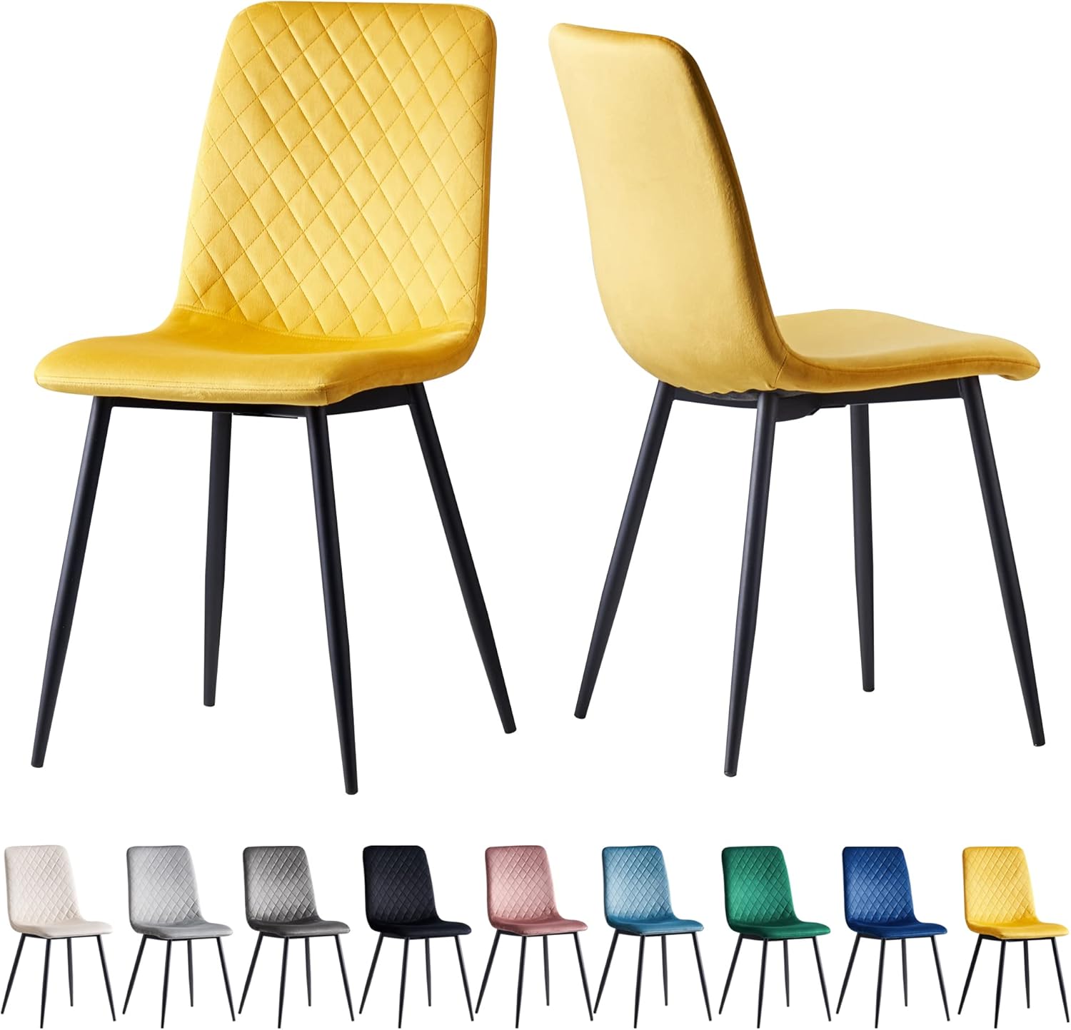 Dining Chair with 150kg, Metal, Velvet Chairs of Matt Black Metal - product gallery image 15