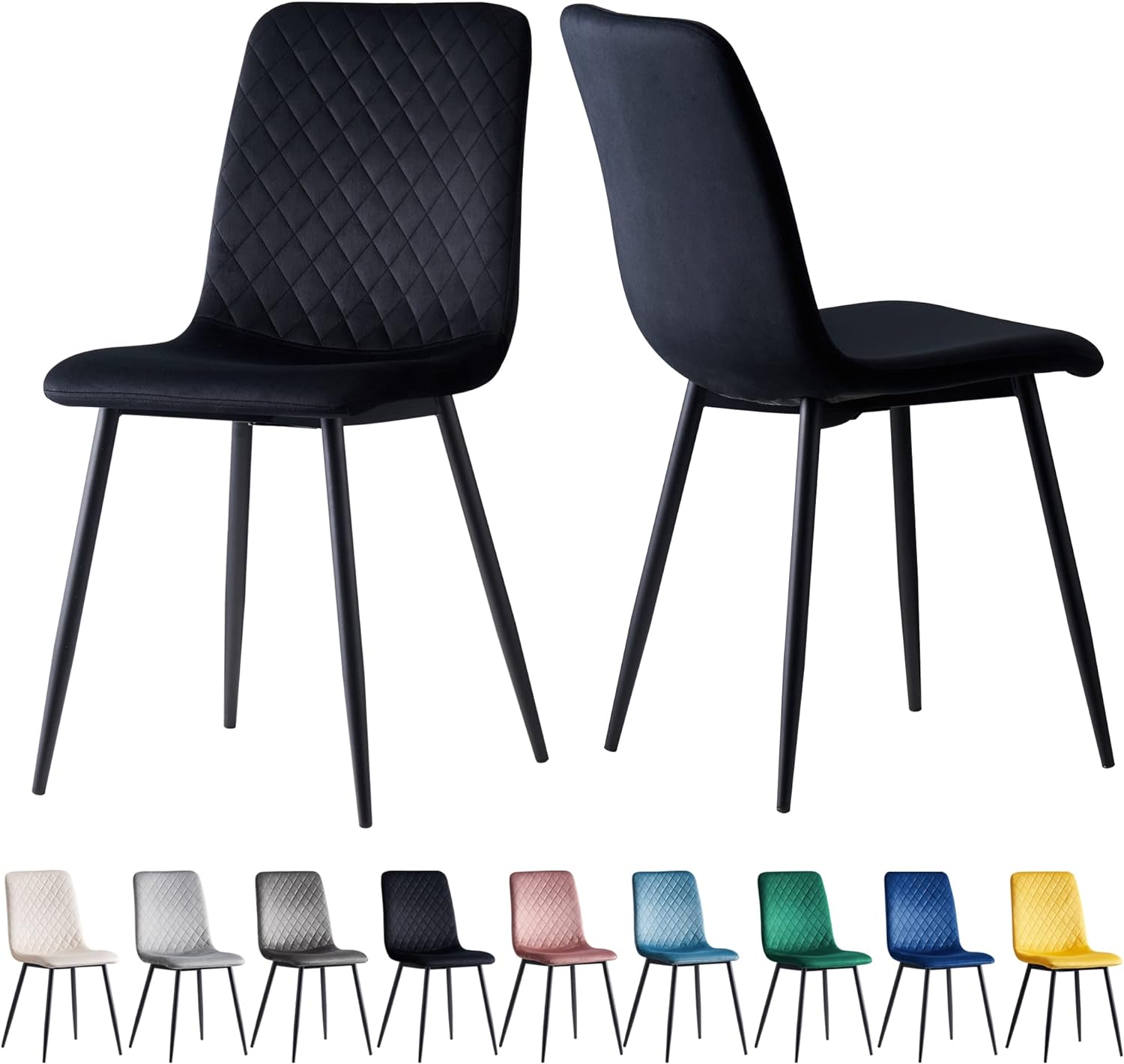 Dining Chair with 150kg, Metal, Velvet Chairs of Matt Black Metal - product gallery image 16