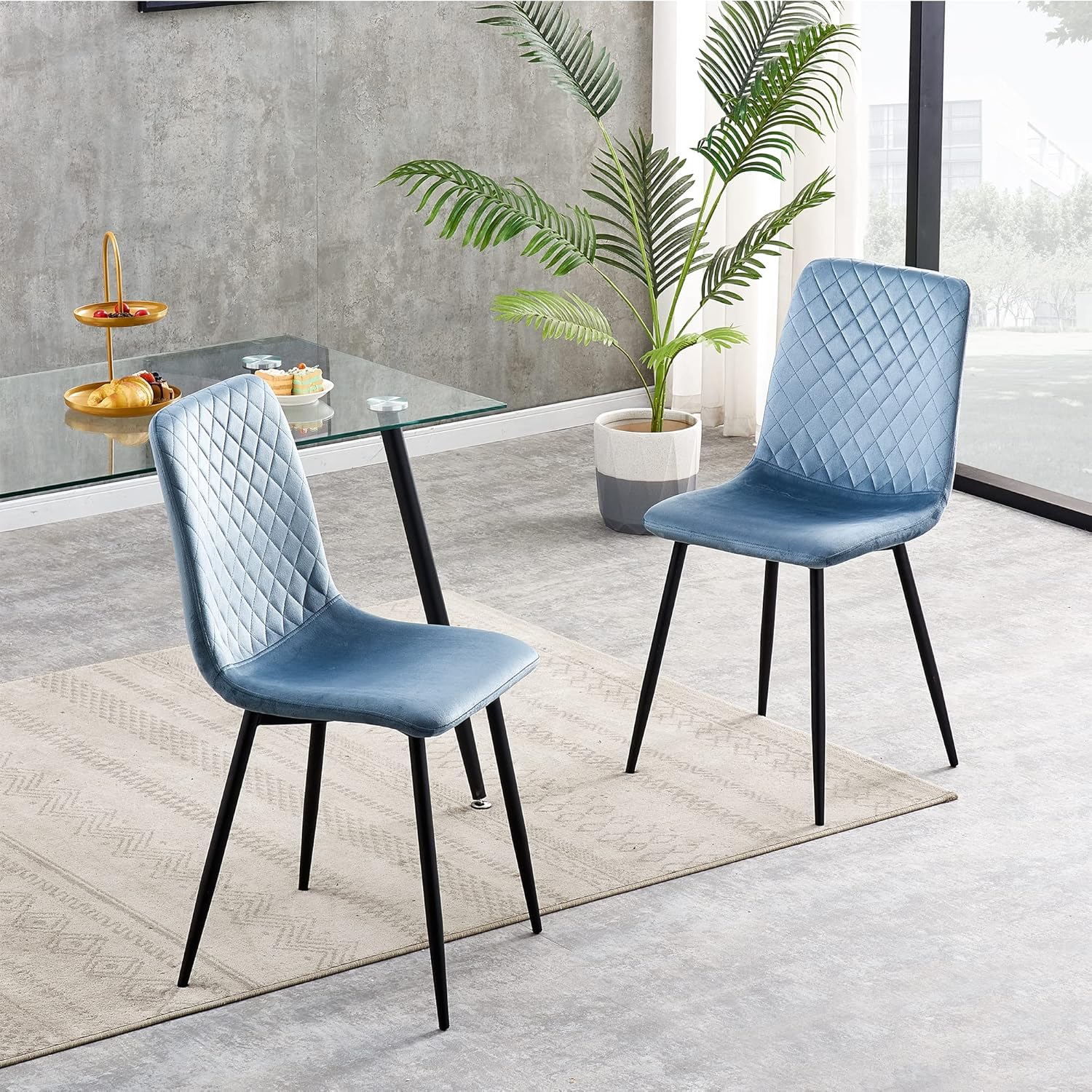 Dining Chair with 150kg, Metal, Velvet Chairs of Matt Black Metal - product gallery image 2