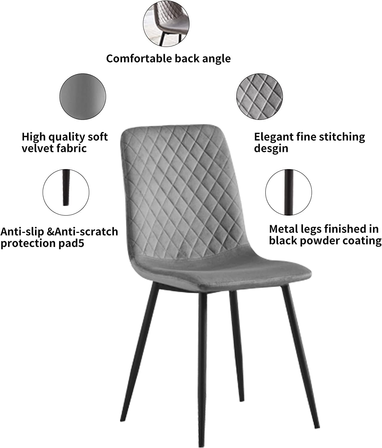 Dining Chair with 150kg, Metal, Velvet Chairs of Matt Black Metal - product gallery image 22