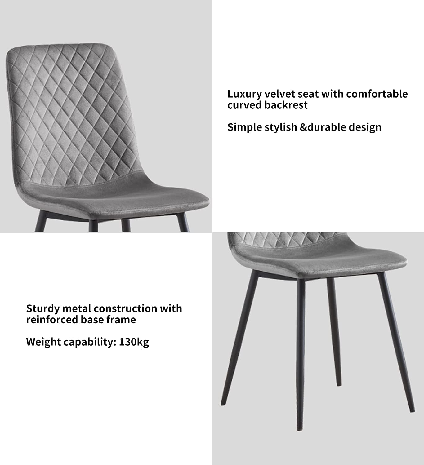 Dining Chair with 150kg, Metal, Velvet Chairs of Matt Black Metal - product gallery image 23