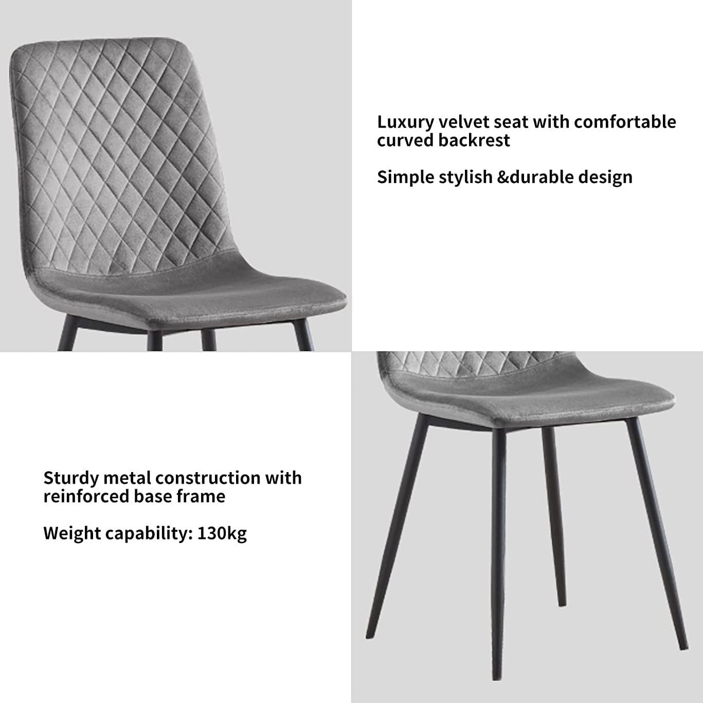 Dining Chair with 150kg, Metal, Velvet Chairs of Matt Black Metal - product gallery image 5