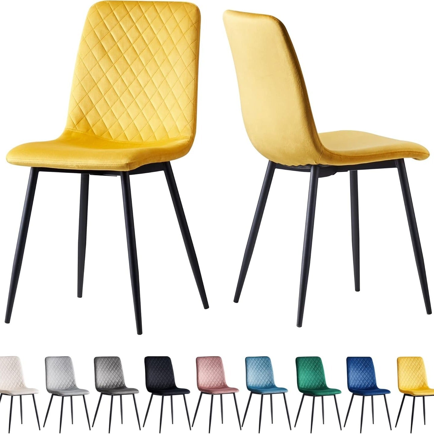 Dining Chair with 150kg, Metal, Velvet Chairs of Matt Black Metal - product gallery image 7