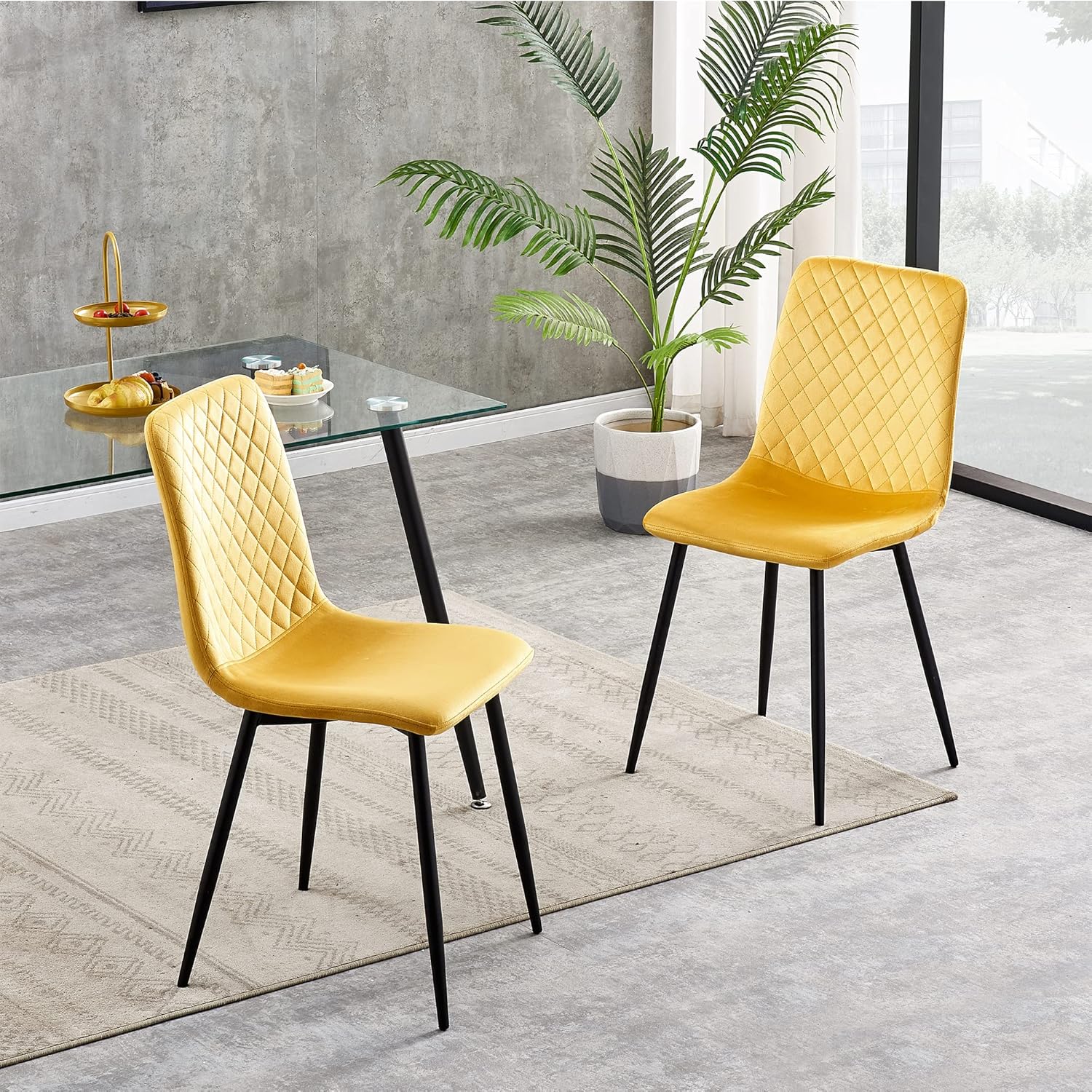 Dining Chair with 150kg, Metal, Velvet Chairs of Matt Black Metal - product gallery image 8
