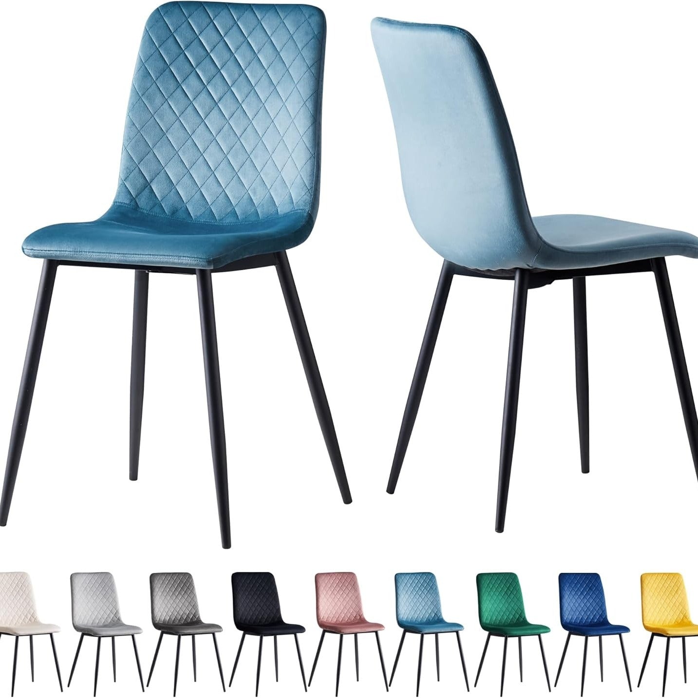 Dining Chair with 150kg, Metal, Velvet Chairs of Matt Black Metal