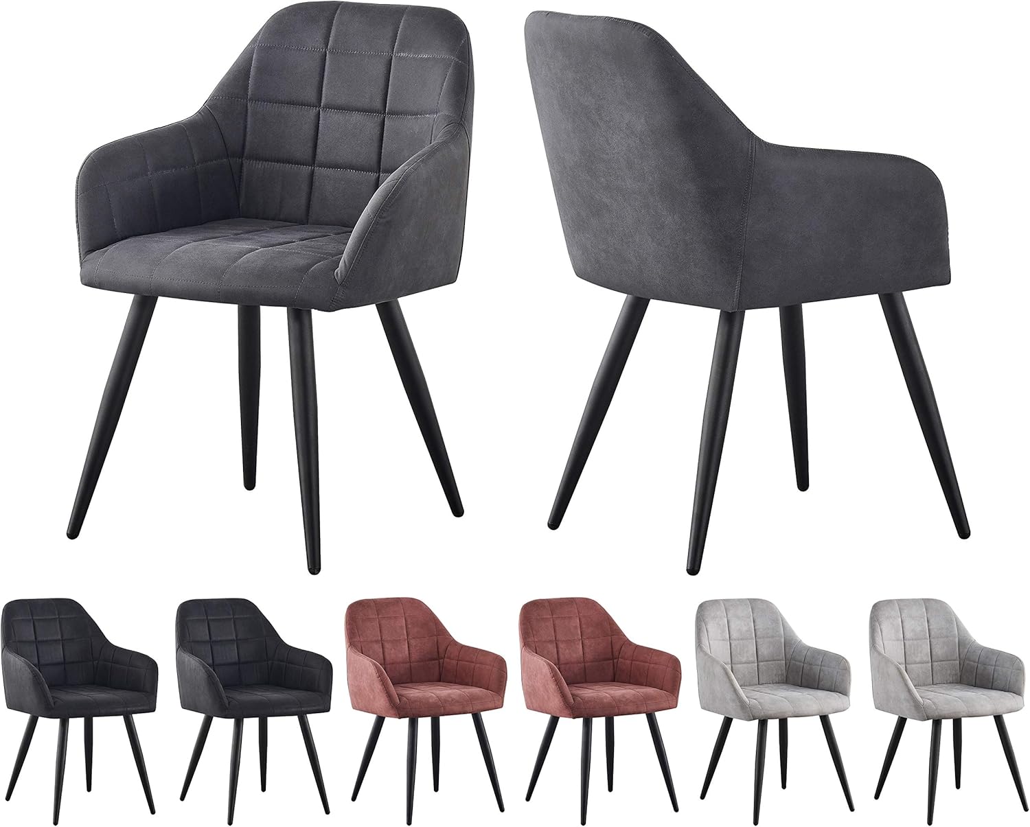 Dining Chair with 2 Chair, Adrian High-Back Faux-Suede Chairs - product gallery image 12