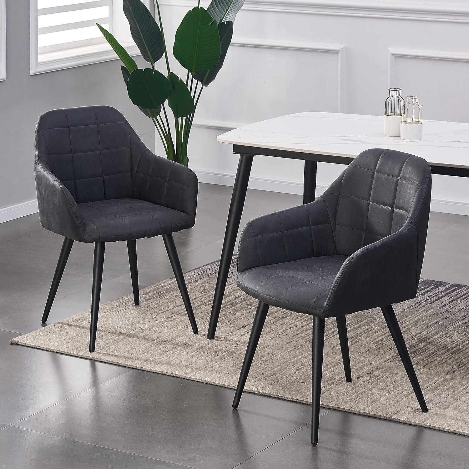 Dining Chair with 2 Chair, Adrian High-Back Faux-Suede Chairs - product gallery image 4