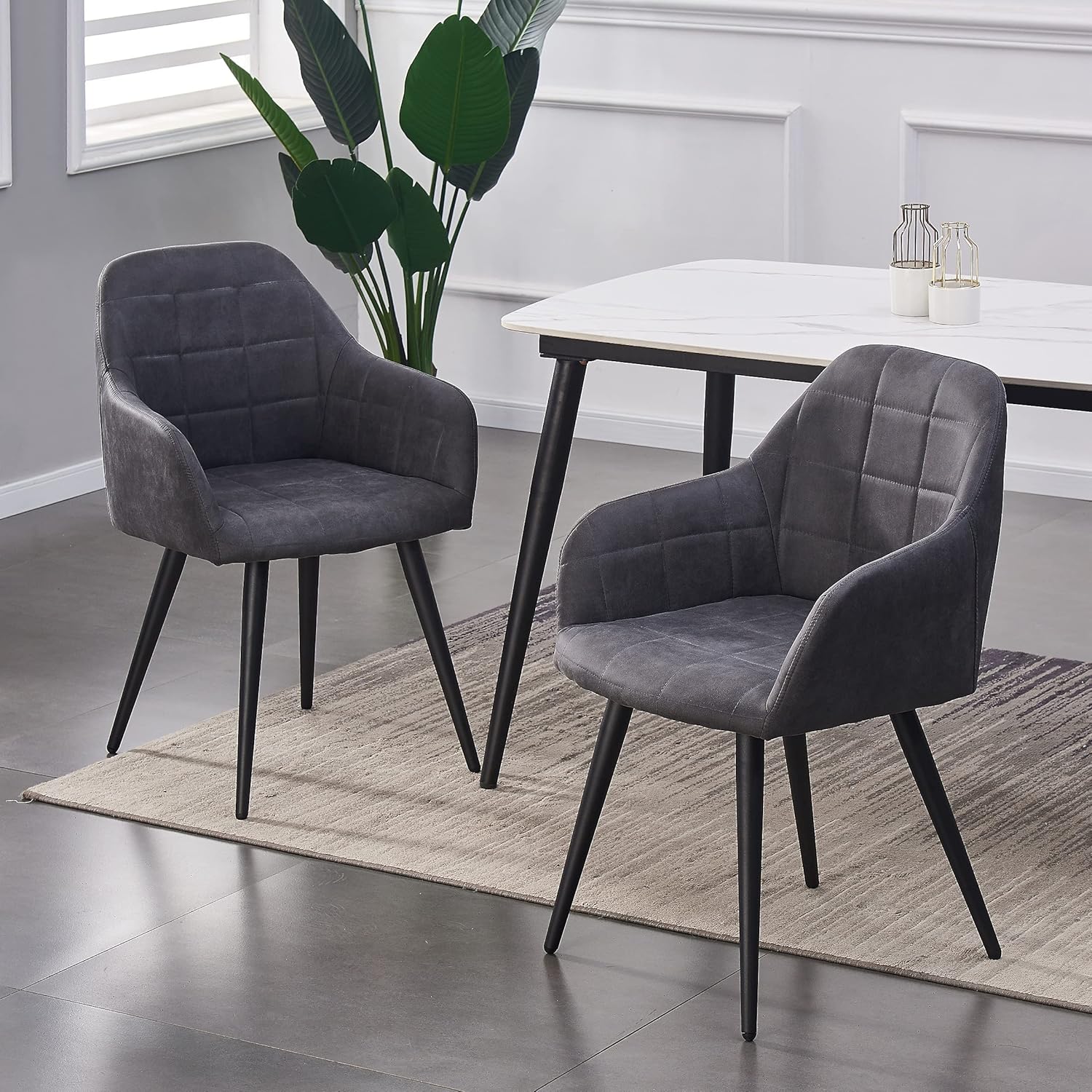 Dining Chair with 2 Chair, Adrian High-Back Faux-Suede Chairs - product gallery image 8