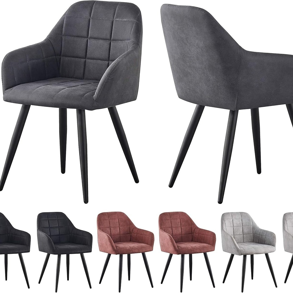 Dining Chair with 2 Chair, Adrian High-Back Faux-Suede Chairs - Grey option