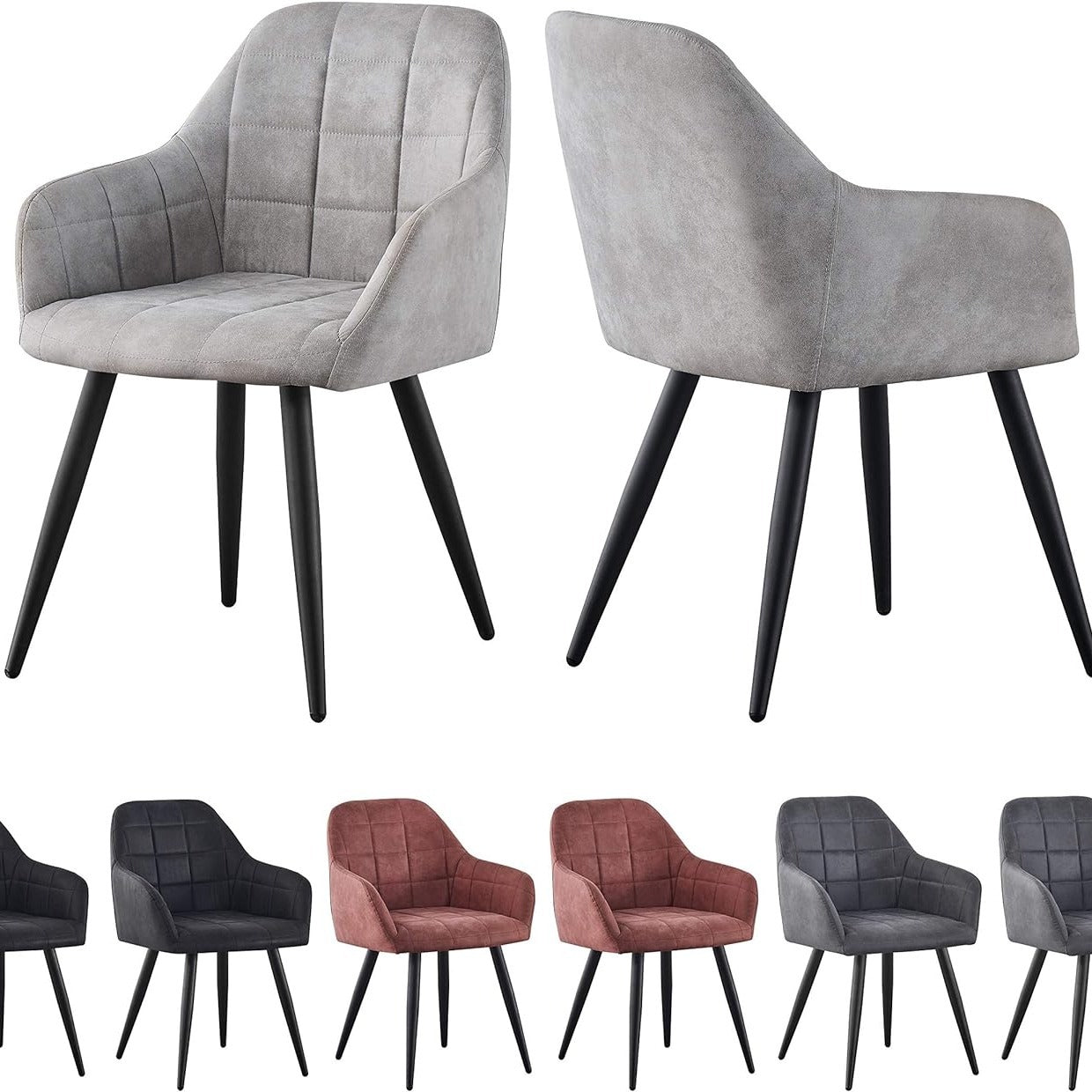 Dining Chair with 2 Chair, Adrian High-Back Faux-Suede Chairs - Light Grey option