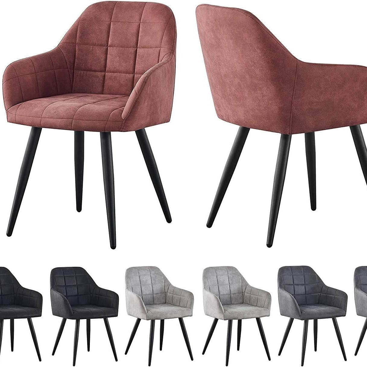 Dining Chair with 2 Chair, Adrian High-Back Faux-Suede Chairs - Pink option