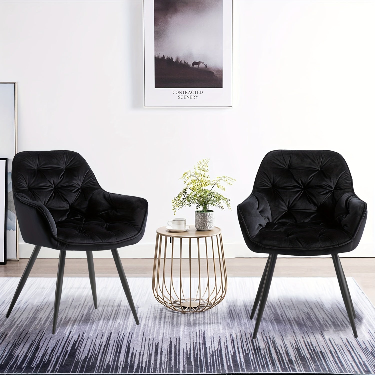 Dining Chair with 83cm, Velvet, 1pc, 2pcs, Velvet Chairs Armrests Upholstered - Black, 2pcs option