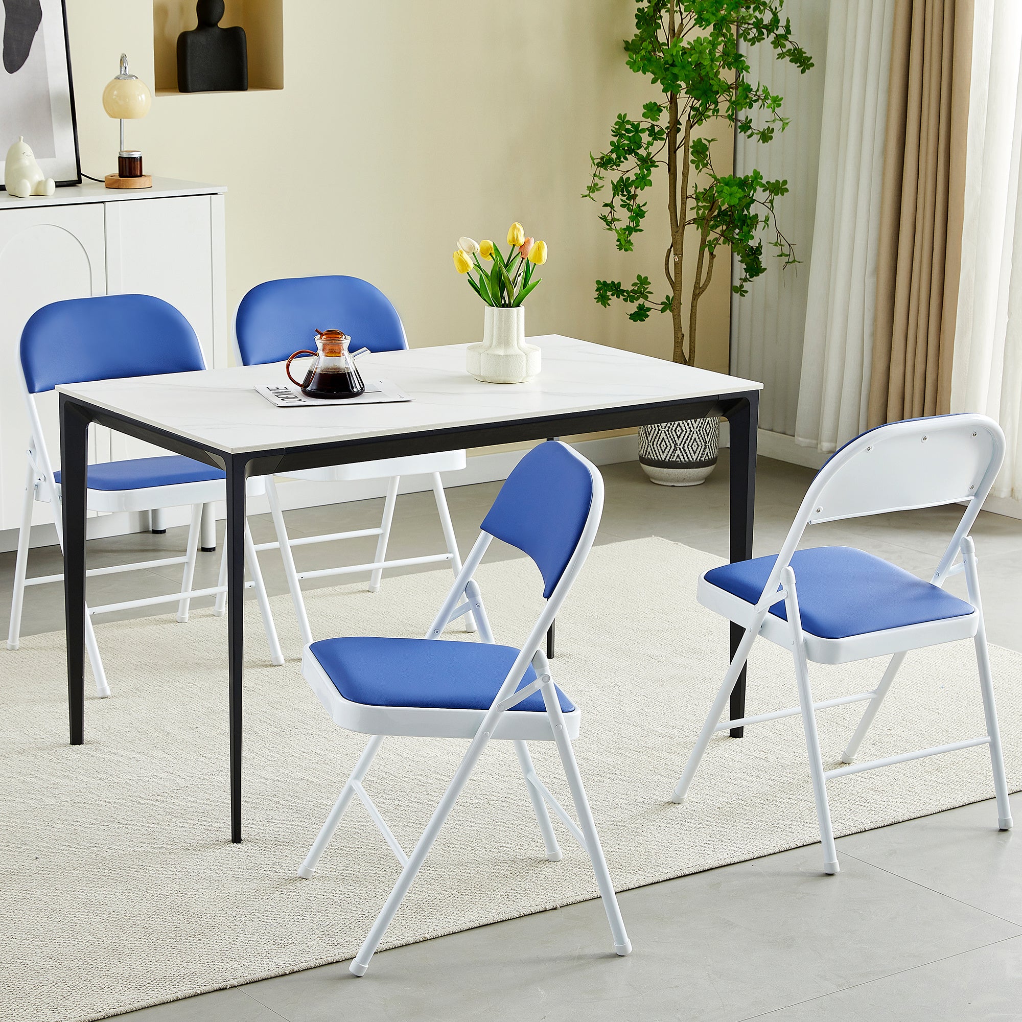 Dining Chair with Foldable, 4 in, Folding Chairs of in Seven Colours - Blue option