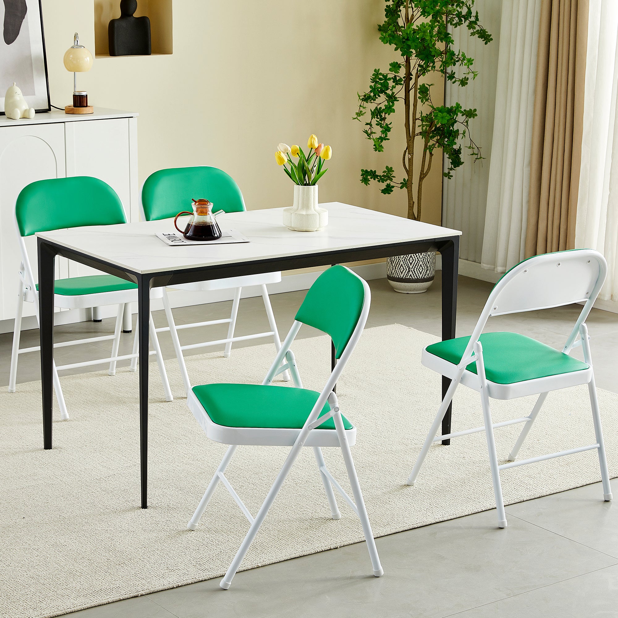 Dining Chair with Foldable, 4 in, Folding Chairs of in Seven Colours - Green option