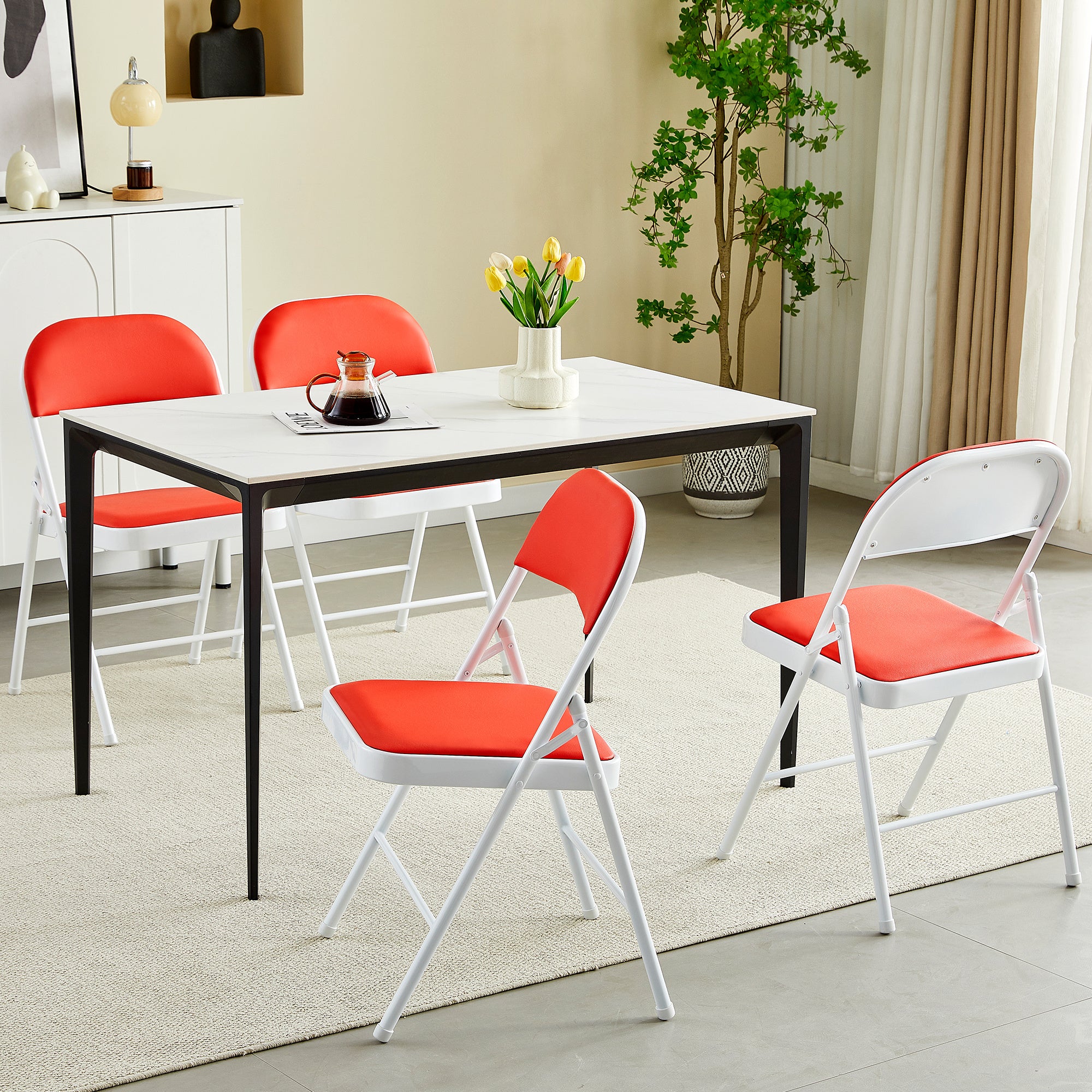 Dining Chair with Foldable, 4 in, Folding Chairs of in Seven Colours - Red option