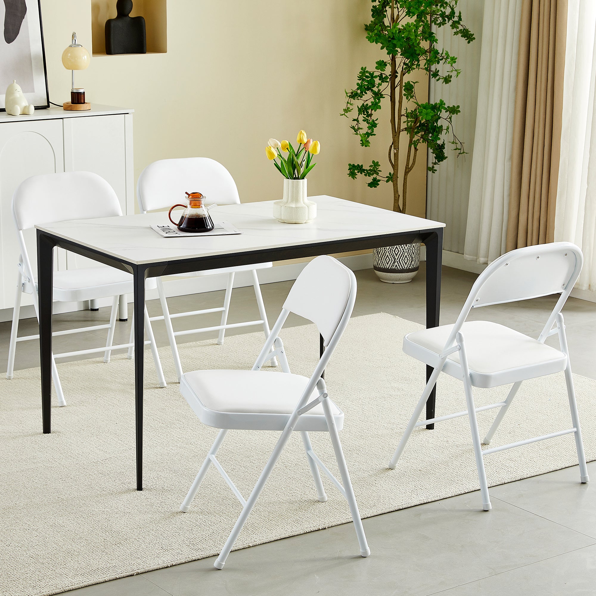 Dining Chair with Foldable, 4 in, Folding Chairs of in Seven Colours - White option