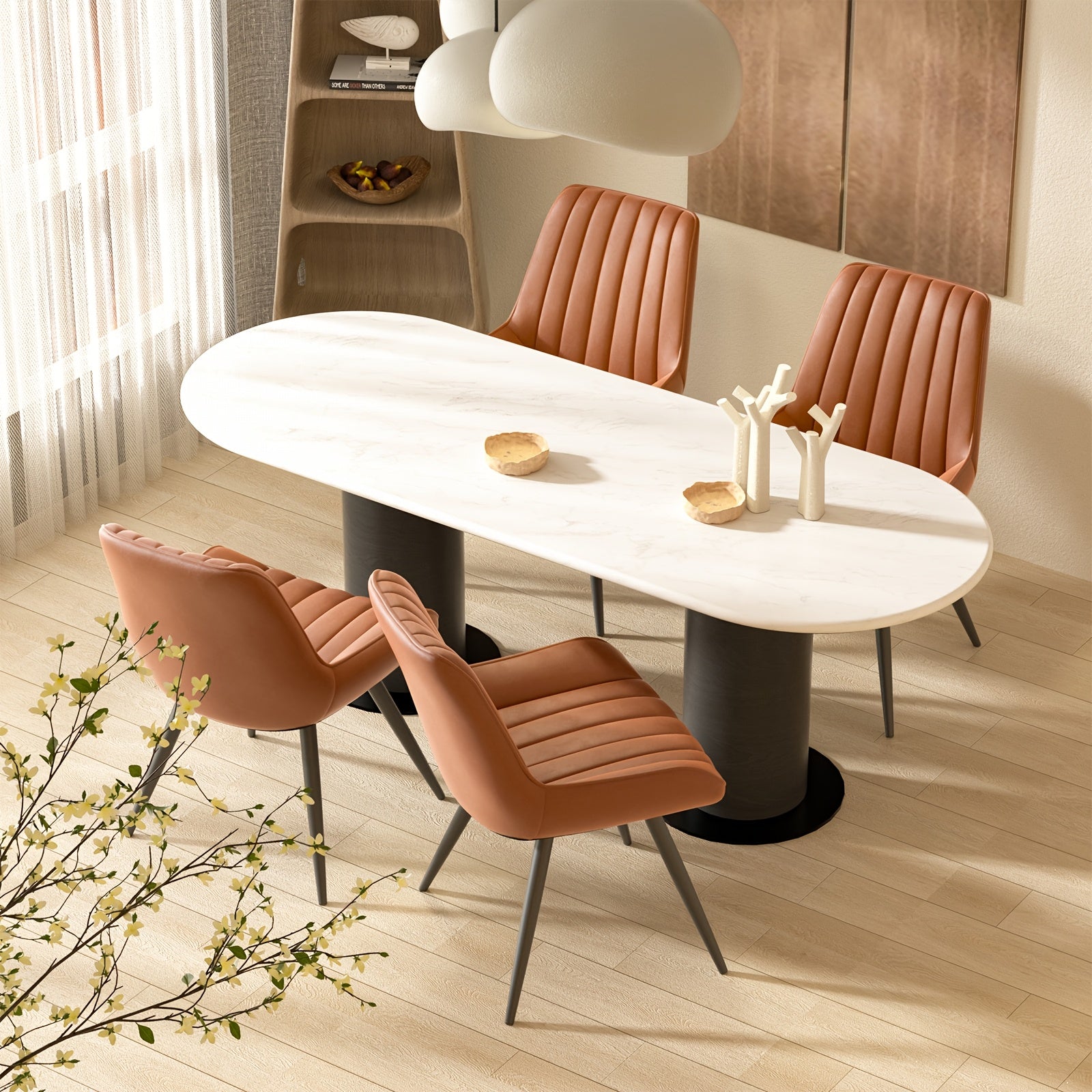 Dining Chair with Metal, 4-Piece Set, Padded Chairs of Upholstered Seat Backrest - Brown, 4-Piece Set option
