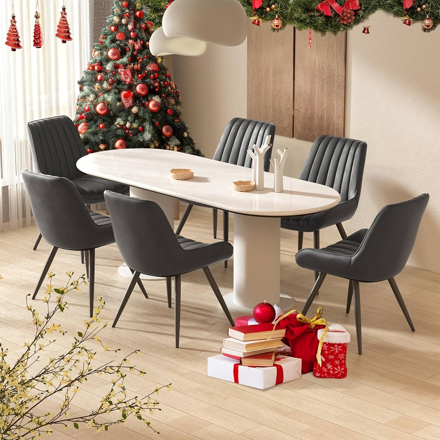 Dining Chair with Metal, 4-Piece Set, Padded Chairs of Upholstered Seat Backrest