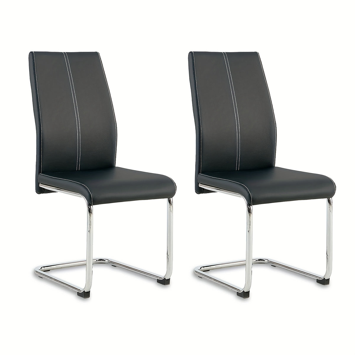 Dining Chair with Metal, Modern Cantilever Faux Leather Upholstered - Black, 2pcs/set option