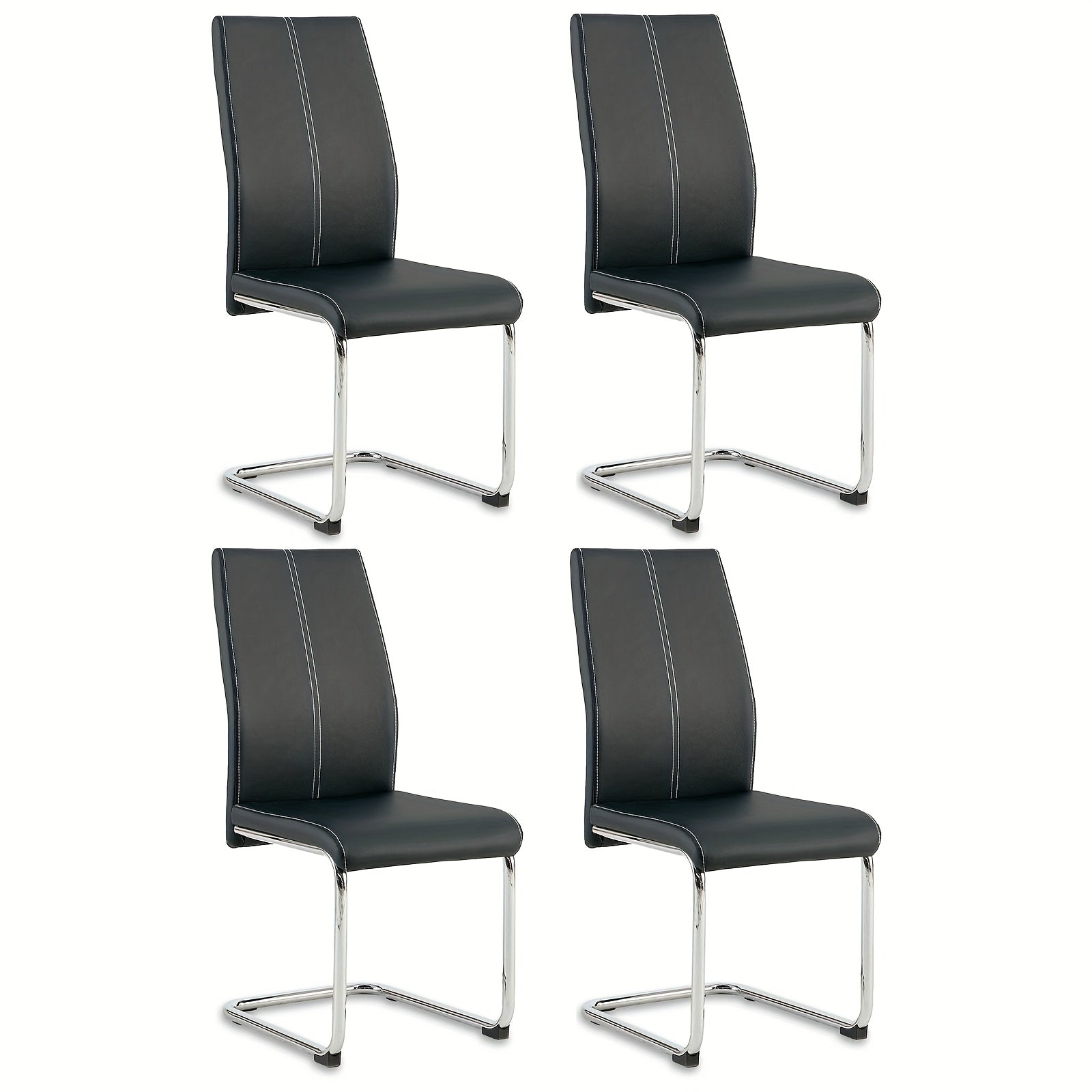 Dining Chair with Metal, Modern Cantilever Faux Leather Upholstered - Black, Set Of 4 option
