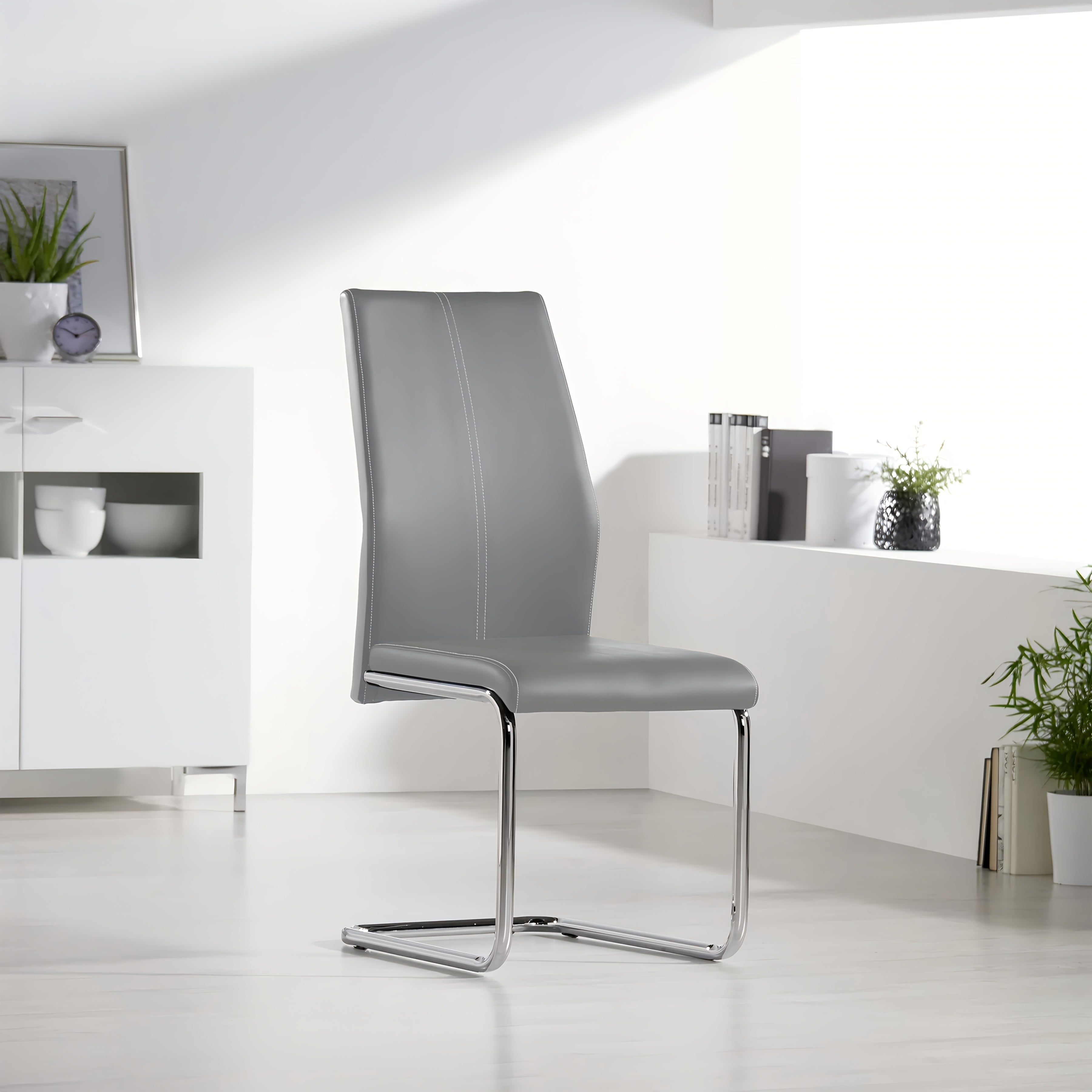 Dining Chair with Metal, Modern Cantilever Faux Leather Upholstered - product gallery image 4