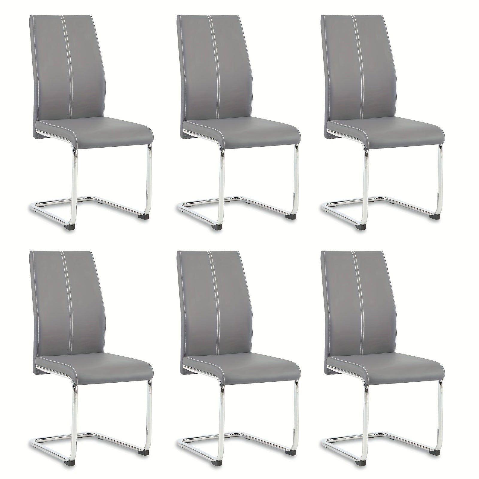 Dining Chair with Metal, Modern Cantilever Faux Leather Upholstered - Grey, 6pcs option