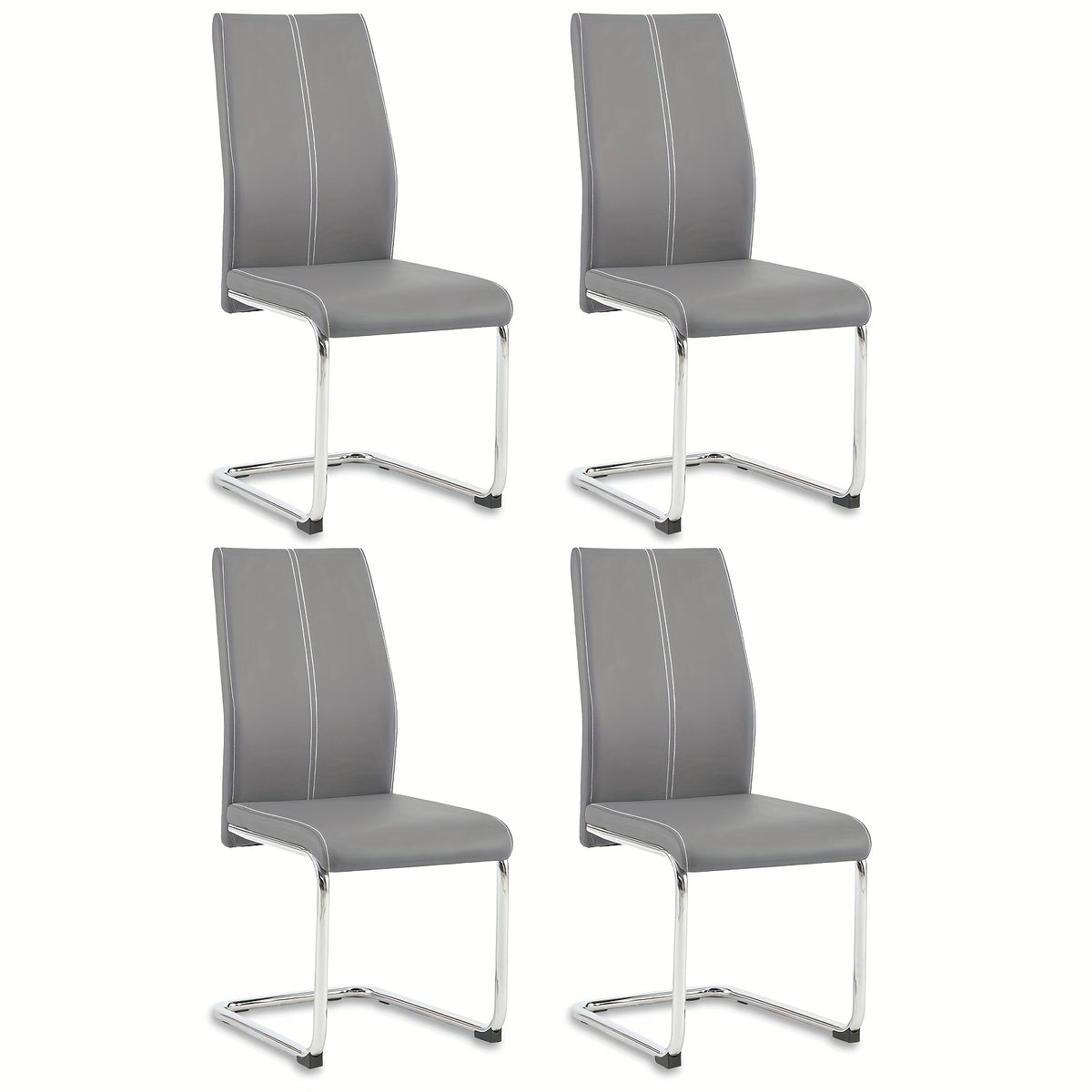 Dining Chair with Metal, Modern Cantilever Faux Leather Upholstered - Grey, Set Of 4 option