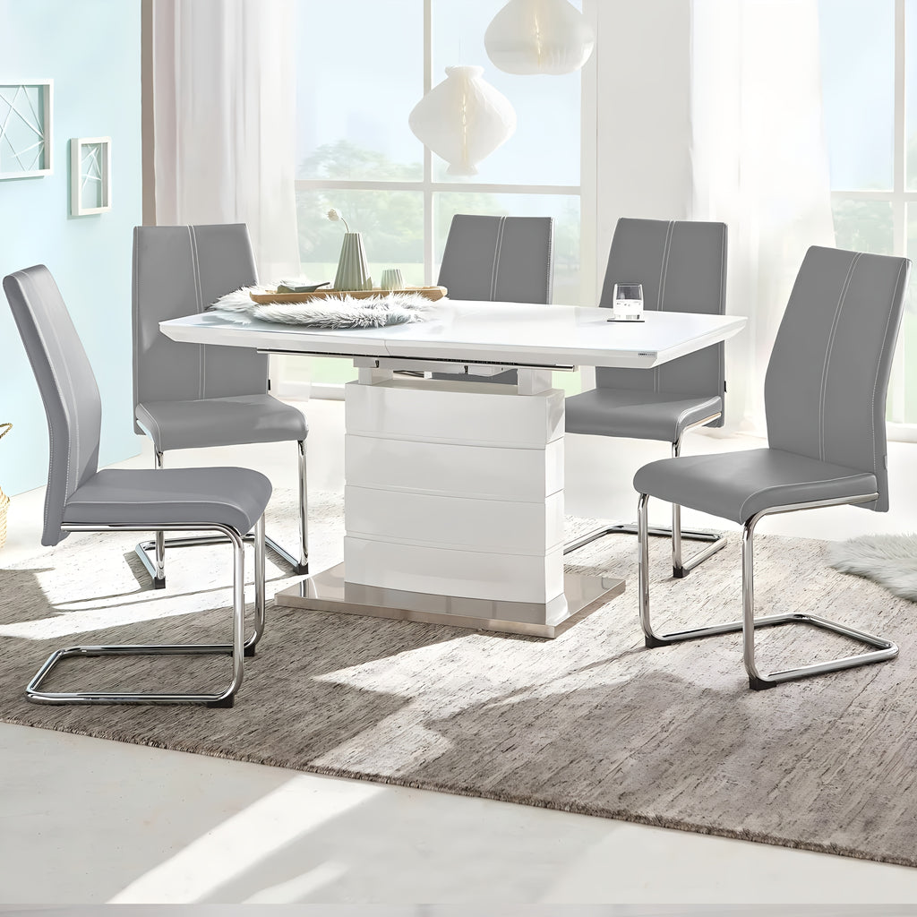 Dining Chair with Metal, Modern Cantilever Faux Leather Upholstered
