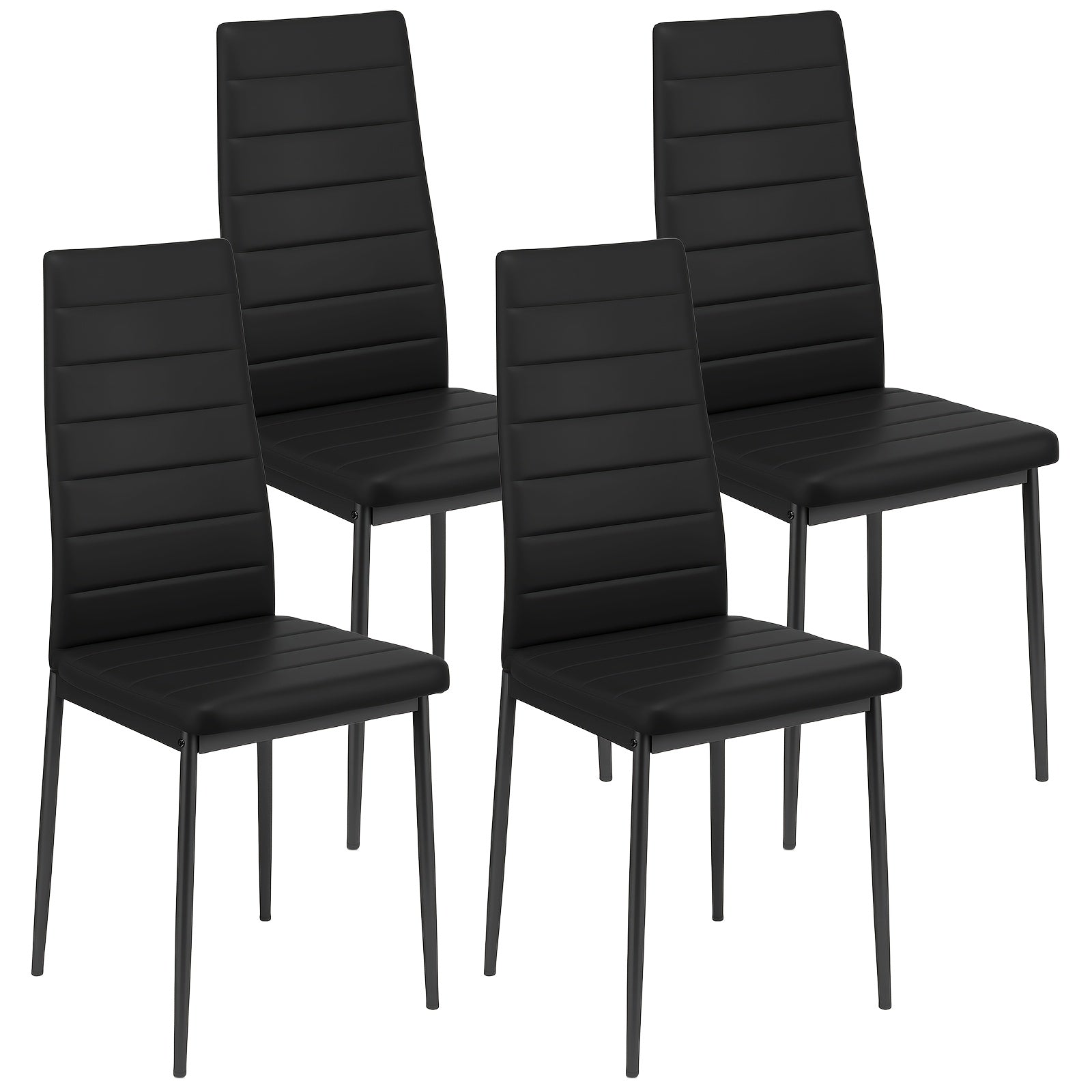 Dining Chair with Non-Slip, 150kg, Metal, 4pcs, High Back Chairs of Faux Leather - Black, 4pcs option