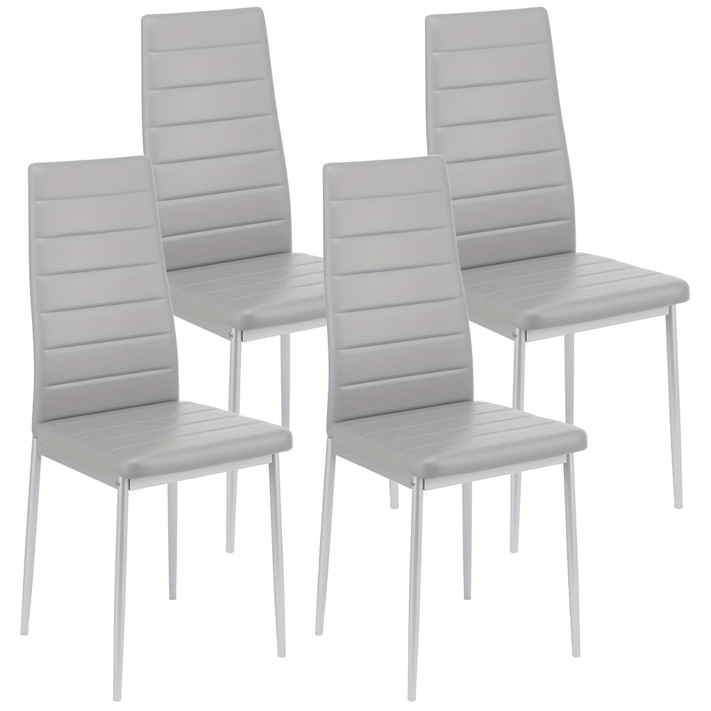Dining Chair with Non-Slip, 150kg, Metal, 4pcs, High Back Chairs of Faux Leather - Grey, 4pcs option
