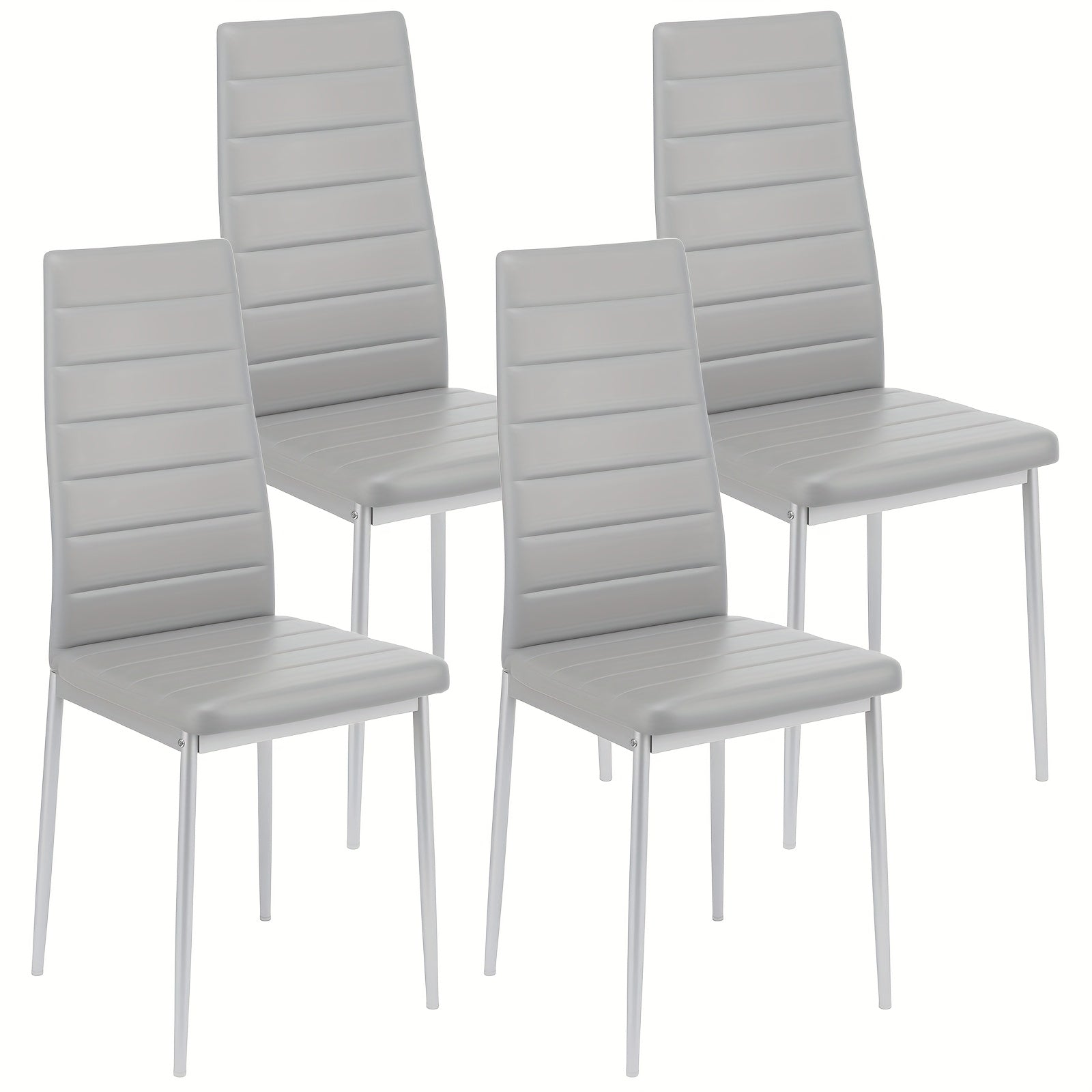 Dining Chair with Non-Slip, 150kg, Metal, 4pcs, High Back Chairs of Faux Leather - Grey, 4pcs option