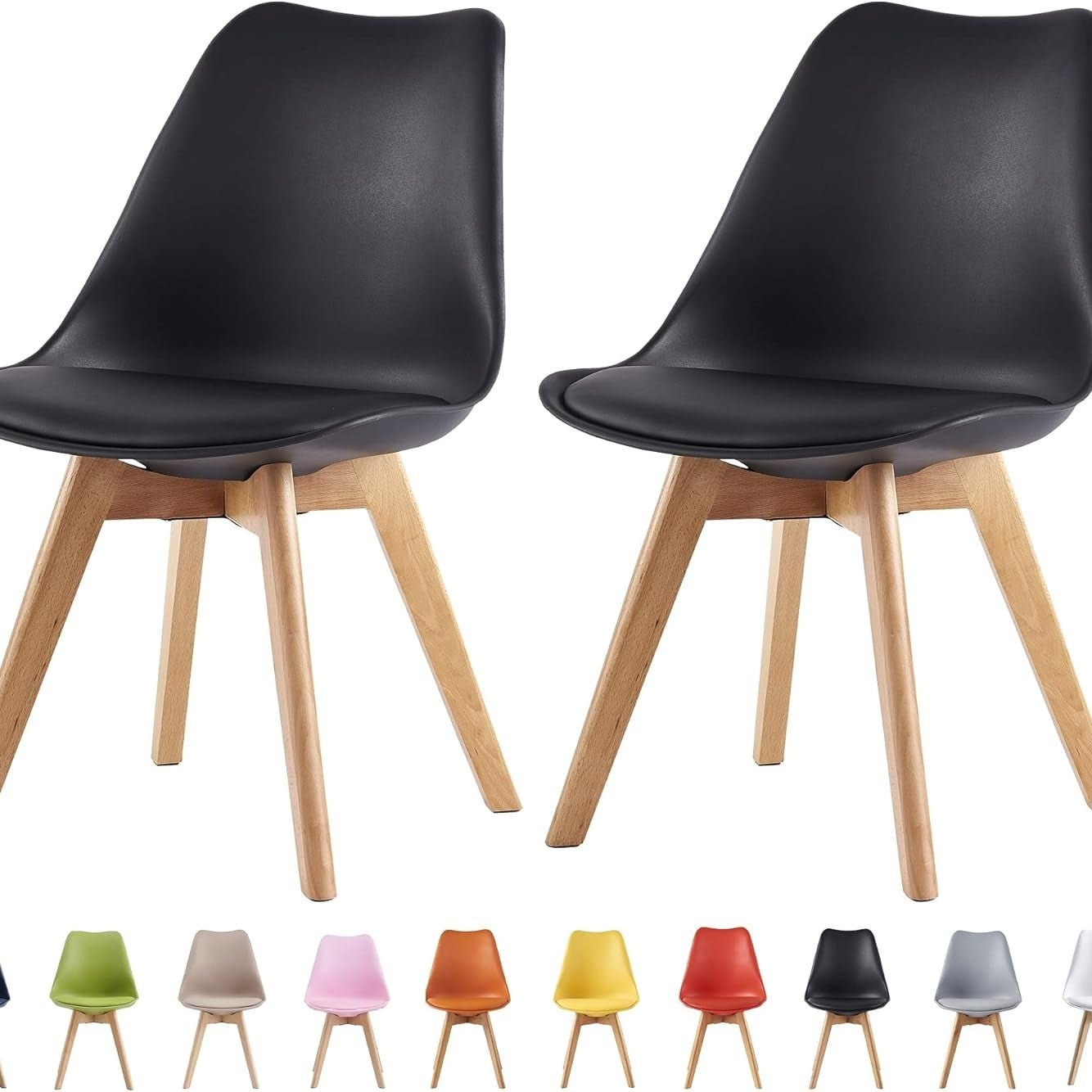 Dining Chair with Non-Slip, Water-Resistant, 120kg, Wood, Leather - Black option