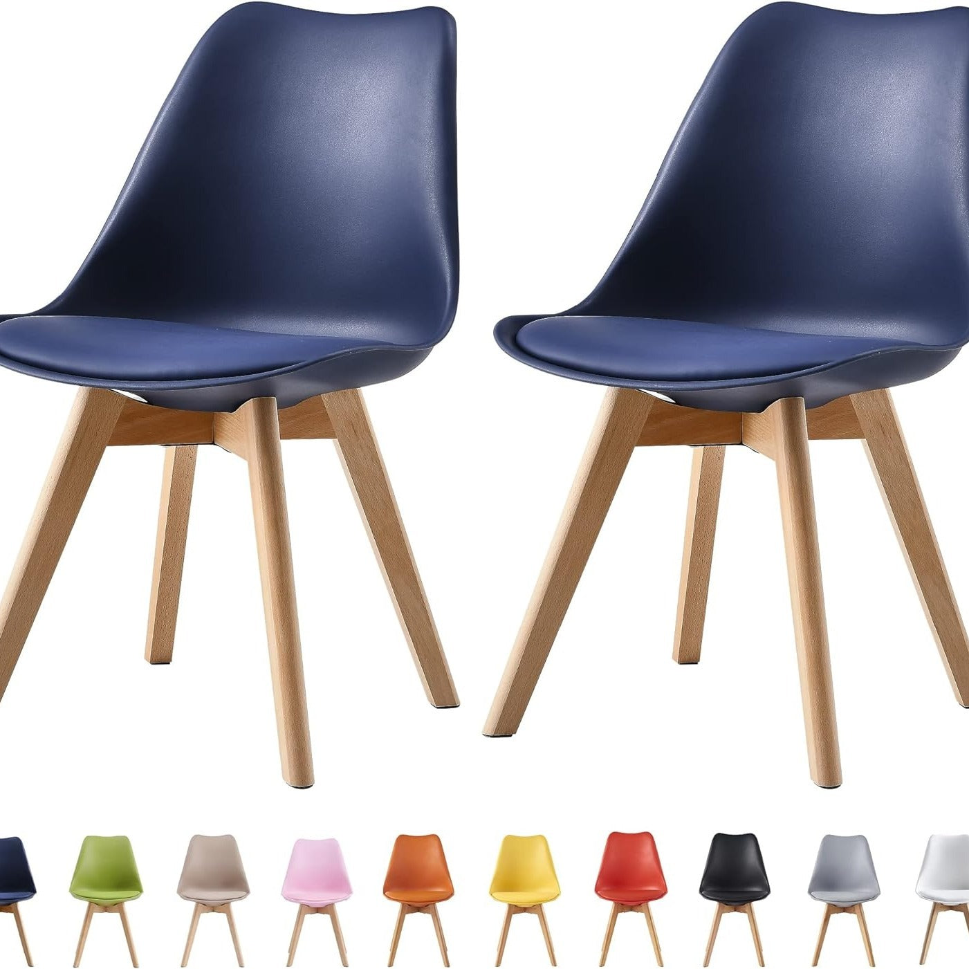 Dining Chair with Non-Slip, Water-Resistant, 120kg, Wood, Leather - Blue option