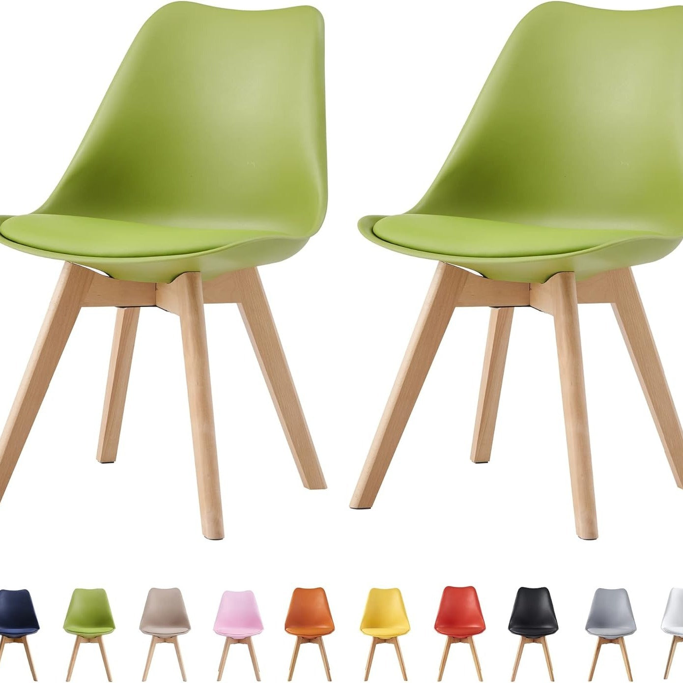Dining Chair with Non-Slip, Water-Resistant, 120kg, Wood, Leather - Green option