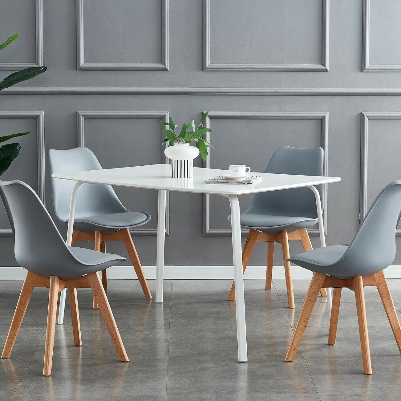 Dining Chair with Non-Slip, Water-Resistant, 120kg, Wood, Leather - Grey option
