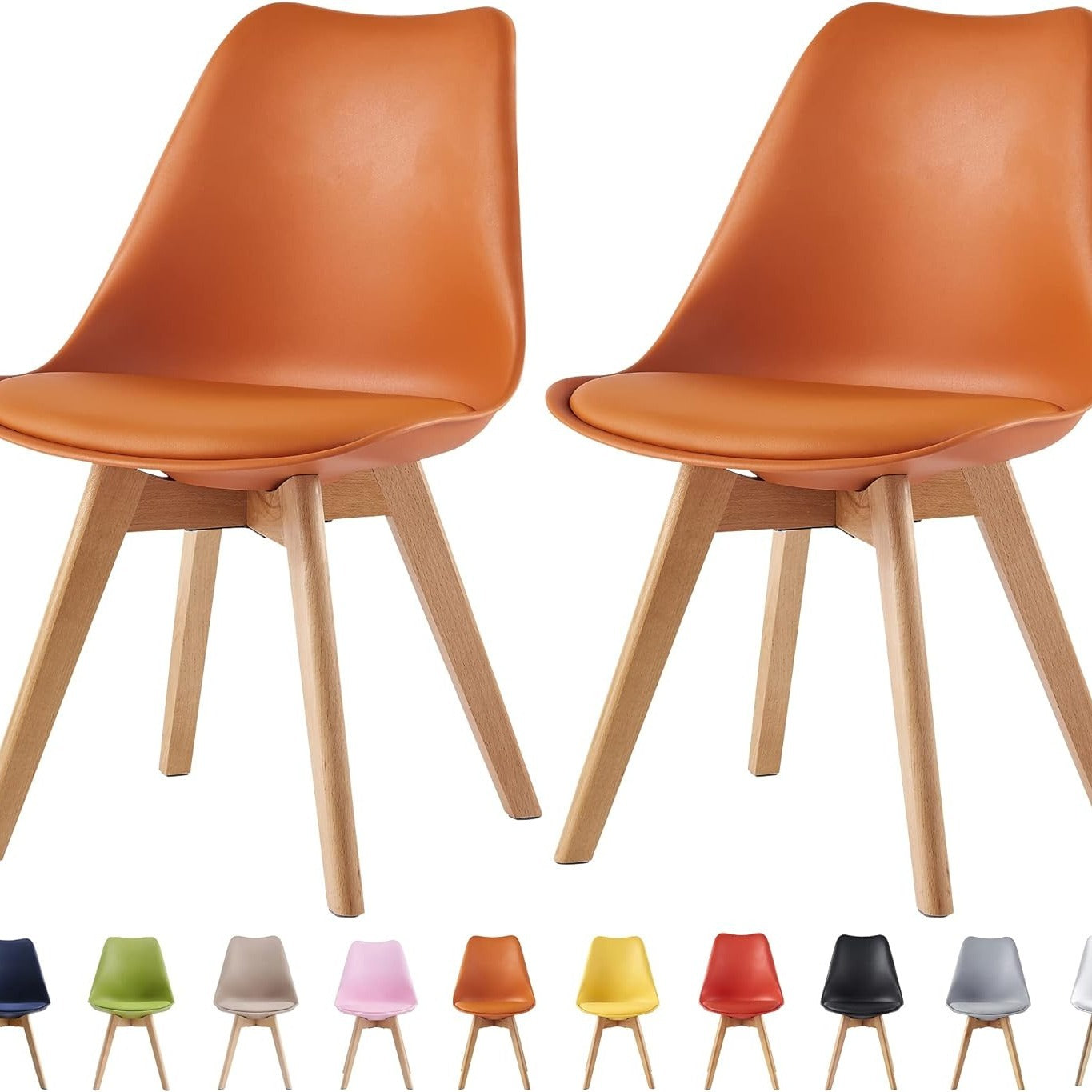 Dining Chair with Non-Slip, Water-Resistant, 120kg, Wood, Leather - Orange option