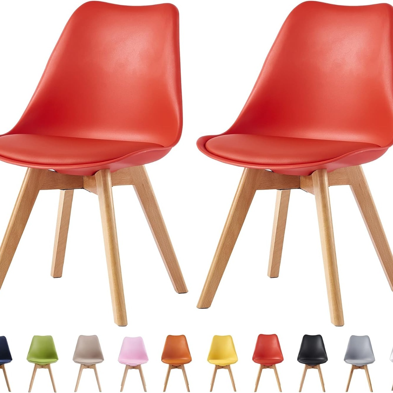 Dining Chair with Non-Slip, Water-Resistant, 120kg, Wood, Leather - Red option