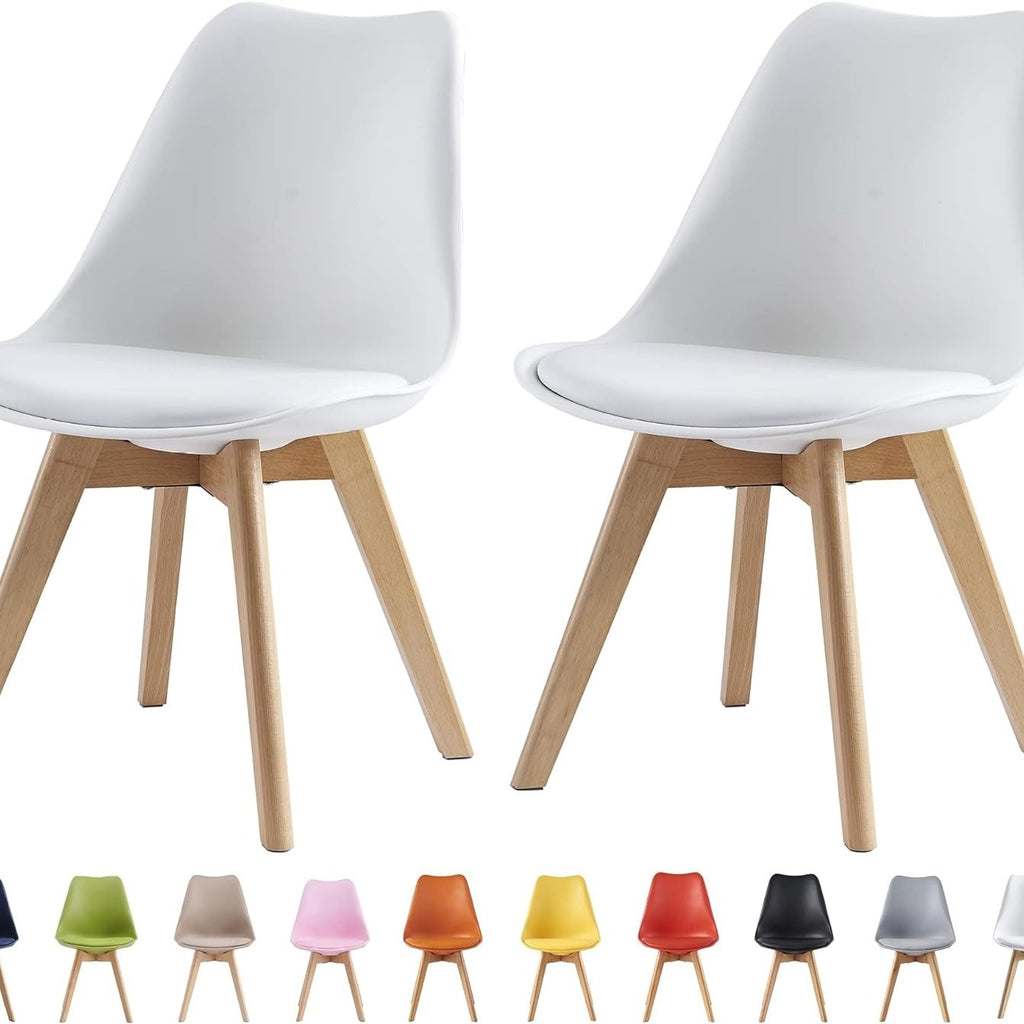 Dining Chair with Non-Slip, Water-Resistant, 120kg, Wood, Leather - White option
