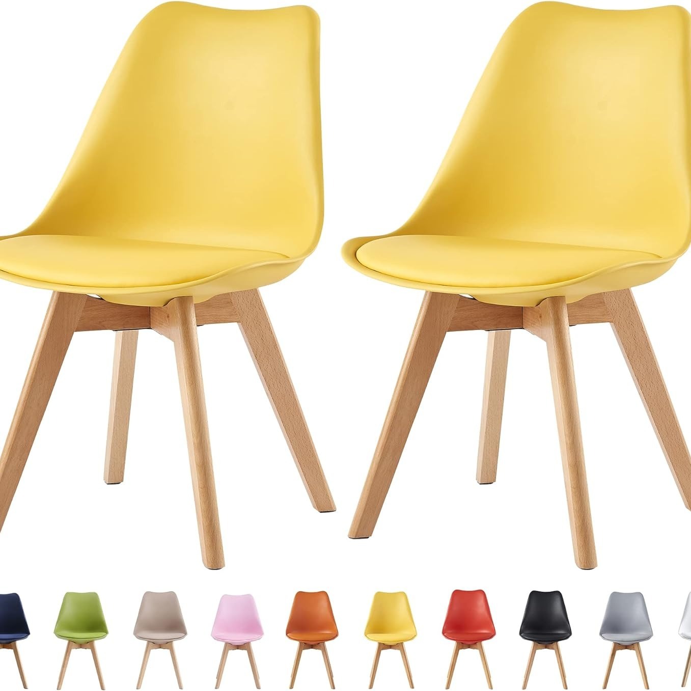 Dining Chair with Non-Slip, Water-Resistant, 120kg, Wood, Leather - Yellow option