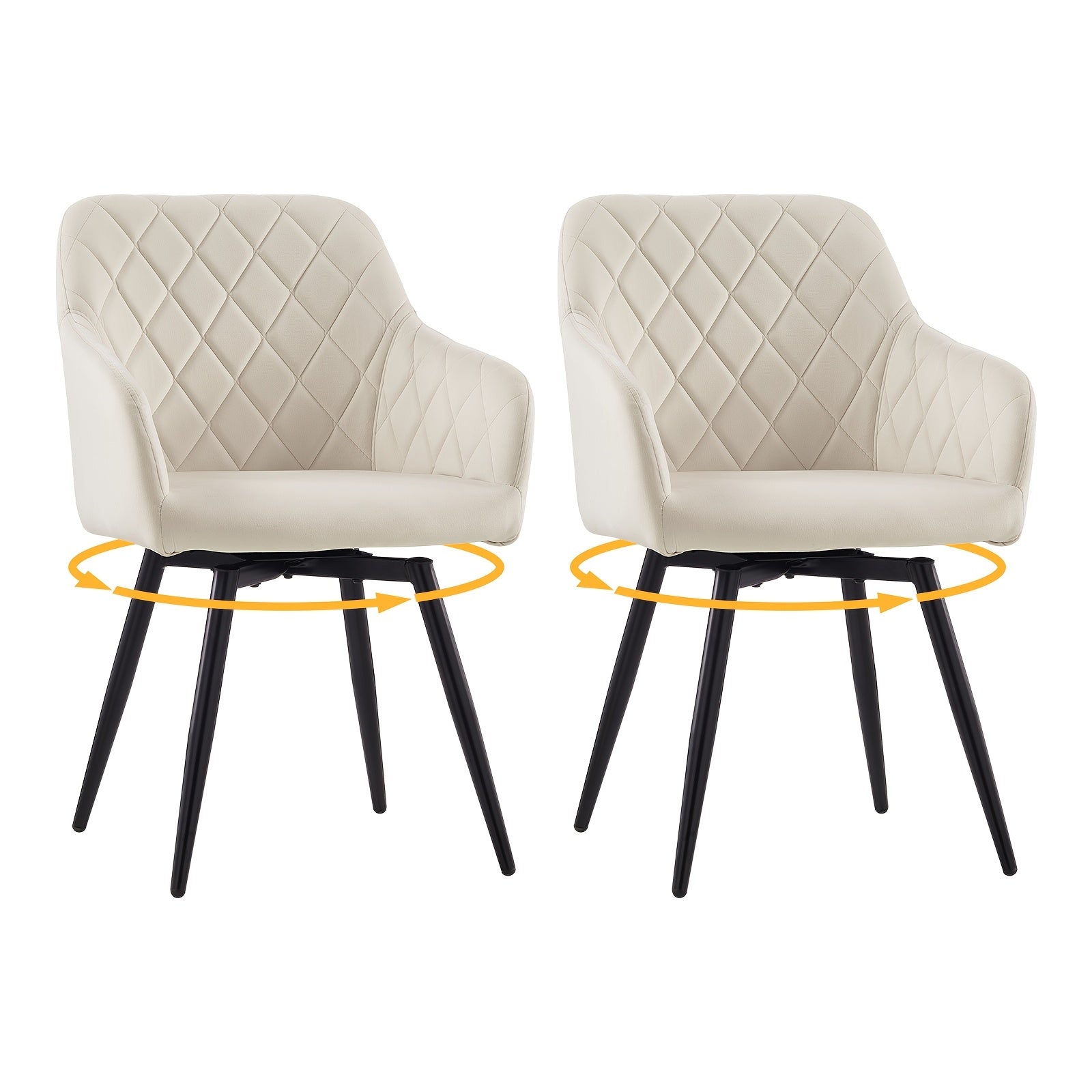 Dining Chair with Non-Slip, Wheels, Metal, Swivel Chairs of Velvet Upholstered Rotating - Beige option