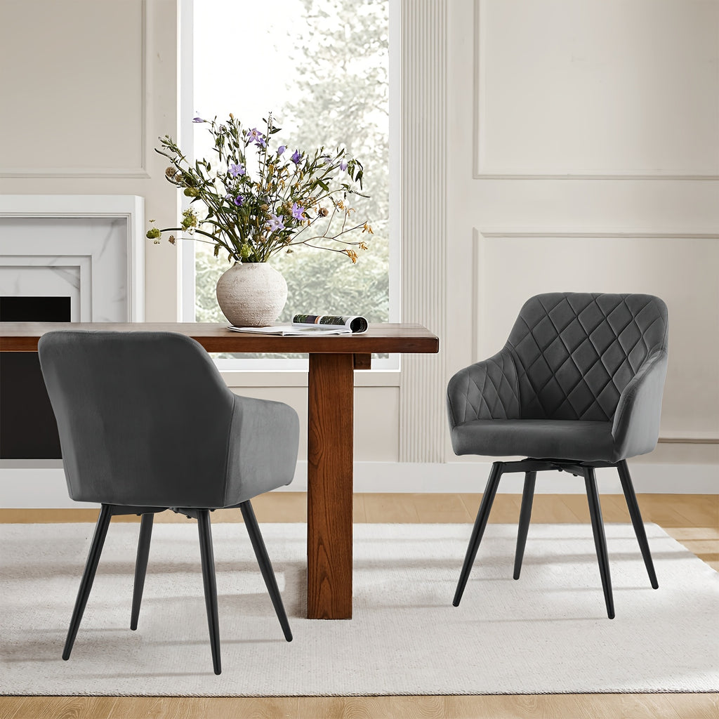 Dining Chair with Non-Slip, Wheels, Metal, Swivel Chairs of Velvet Upholstered Rotating - product gallery image 2