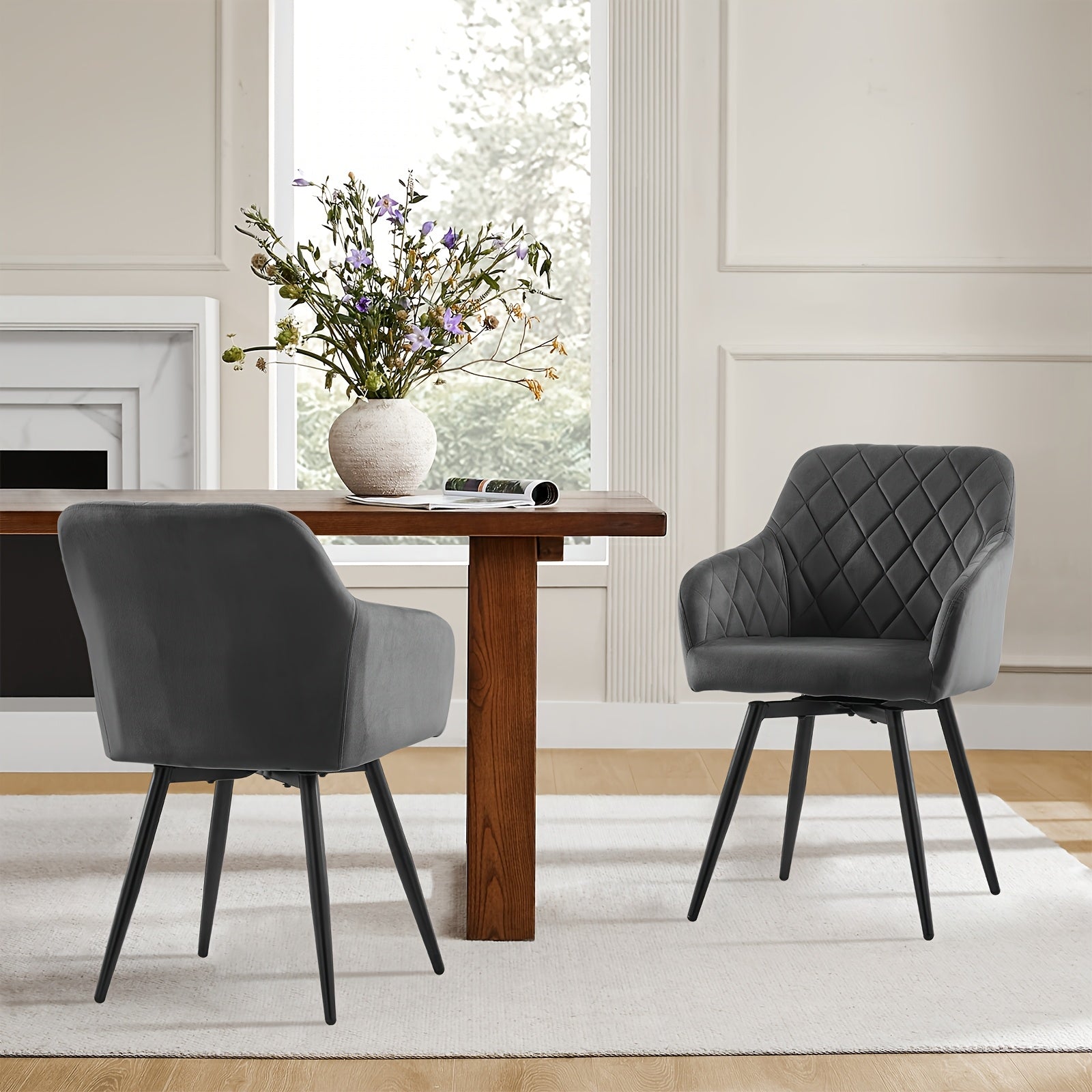 Dining Chair with Non-Slip, Wheels, Metal, Swivel Chairs of Velvet Upholstered Rotating - product gallery image 2