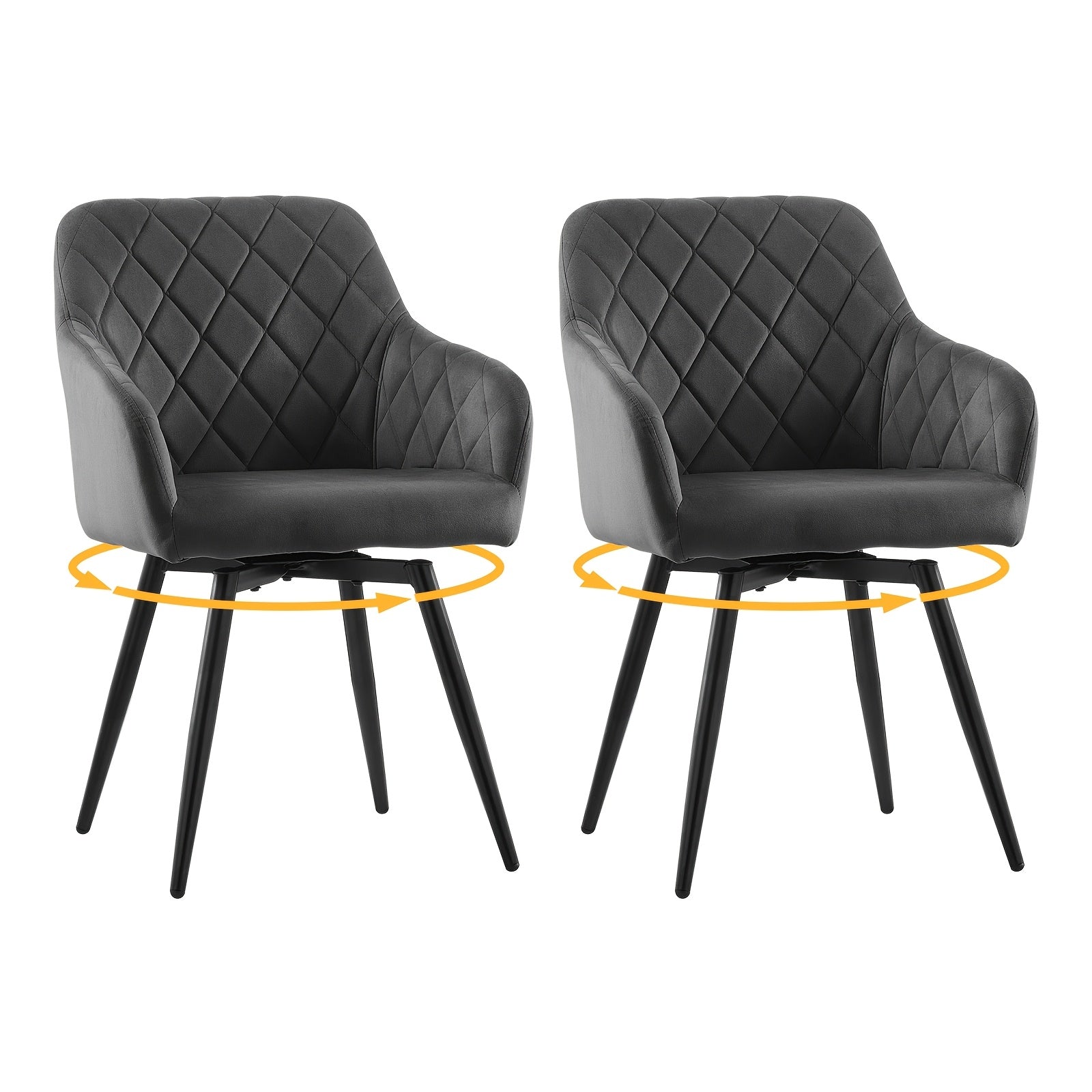 Dining Chair with Non-Slip, Wheels, Metal, Swivel Chairs of Velvet Upholstered Rotating