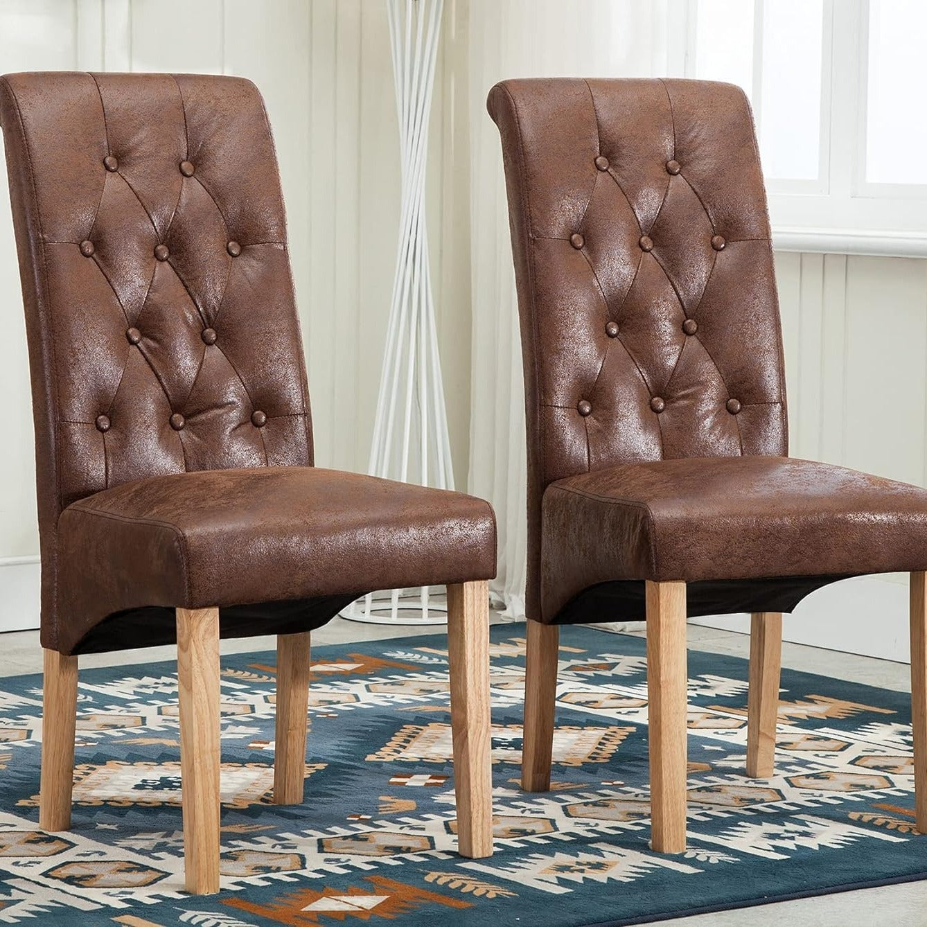 Dining Chair with of Linen Fabric Chairs High Back - Brown option