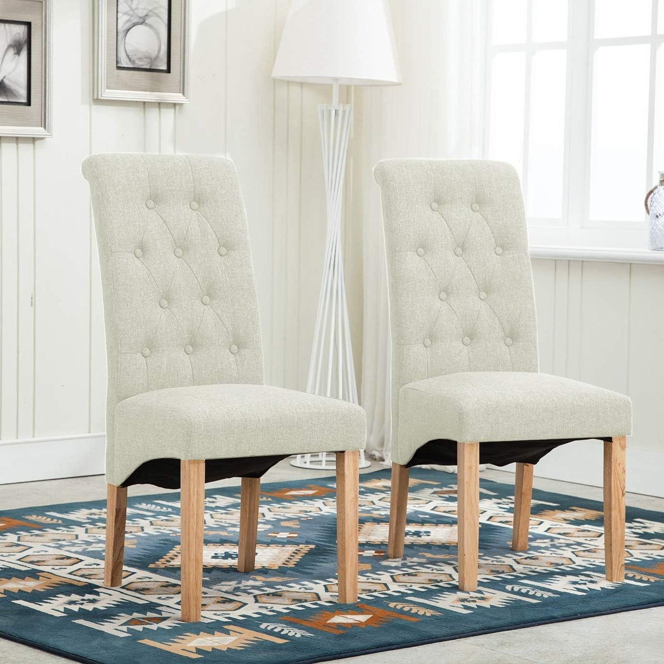 Dining Chair with of Linen Fabric Chairs High Back - Cream option