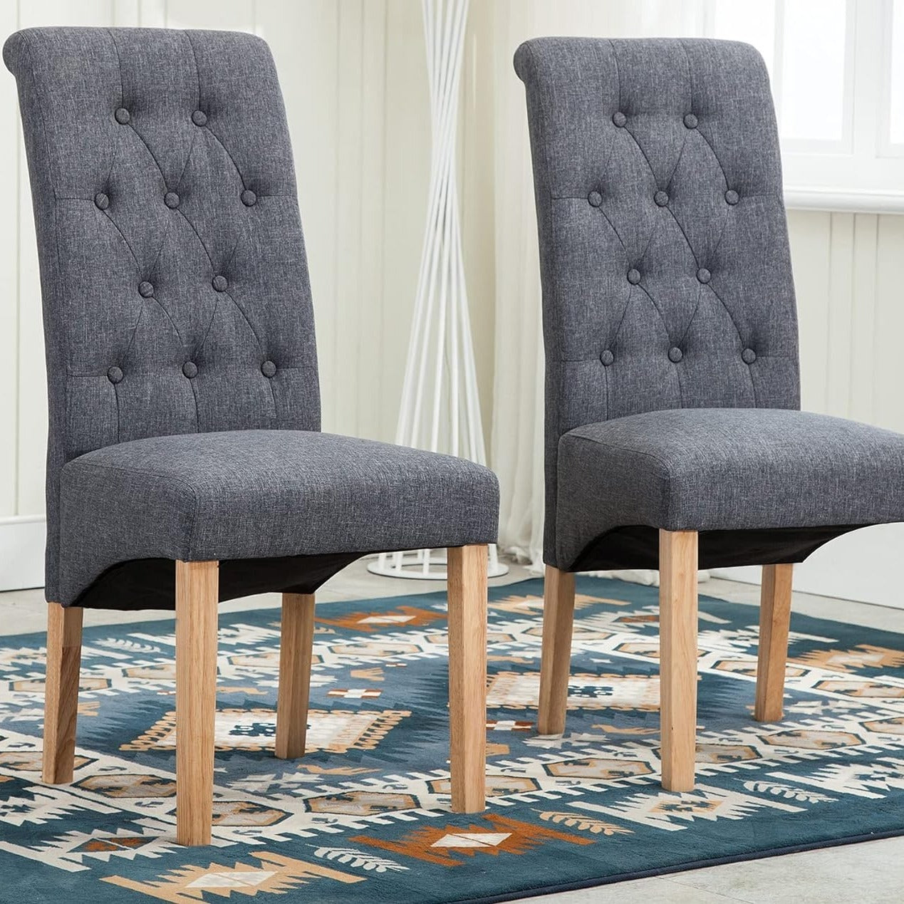Dining Chair with of Linen Fabric Chairs High Back