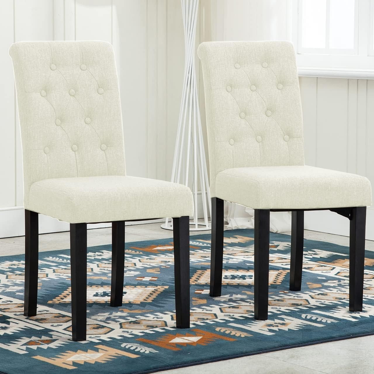 Dining Chair with Wood, Fabric Chairs of Solid Wood Legs - Cream option