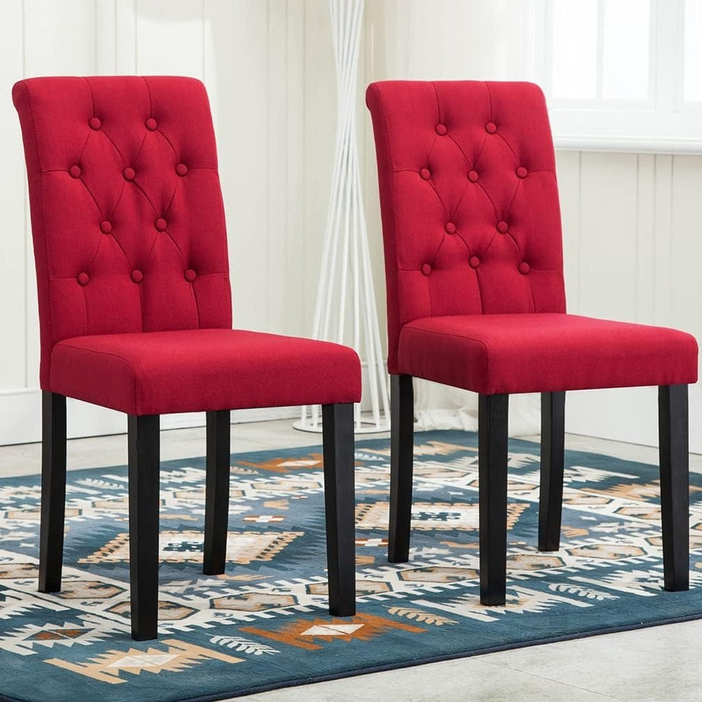 Dining Chair with Wood, Fabric Chairs of Solid Wood Legs - Red option